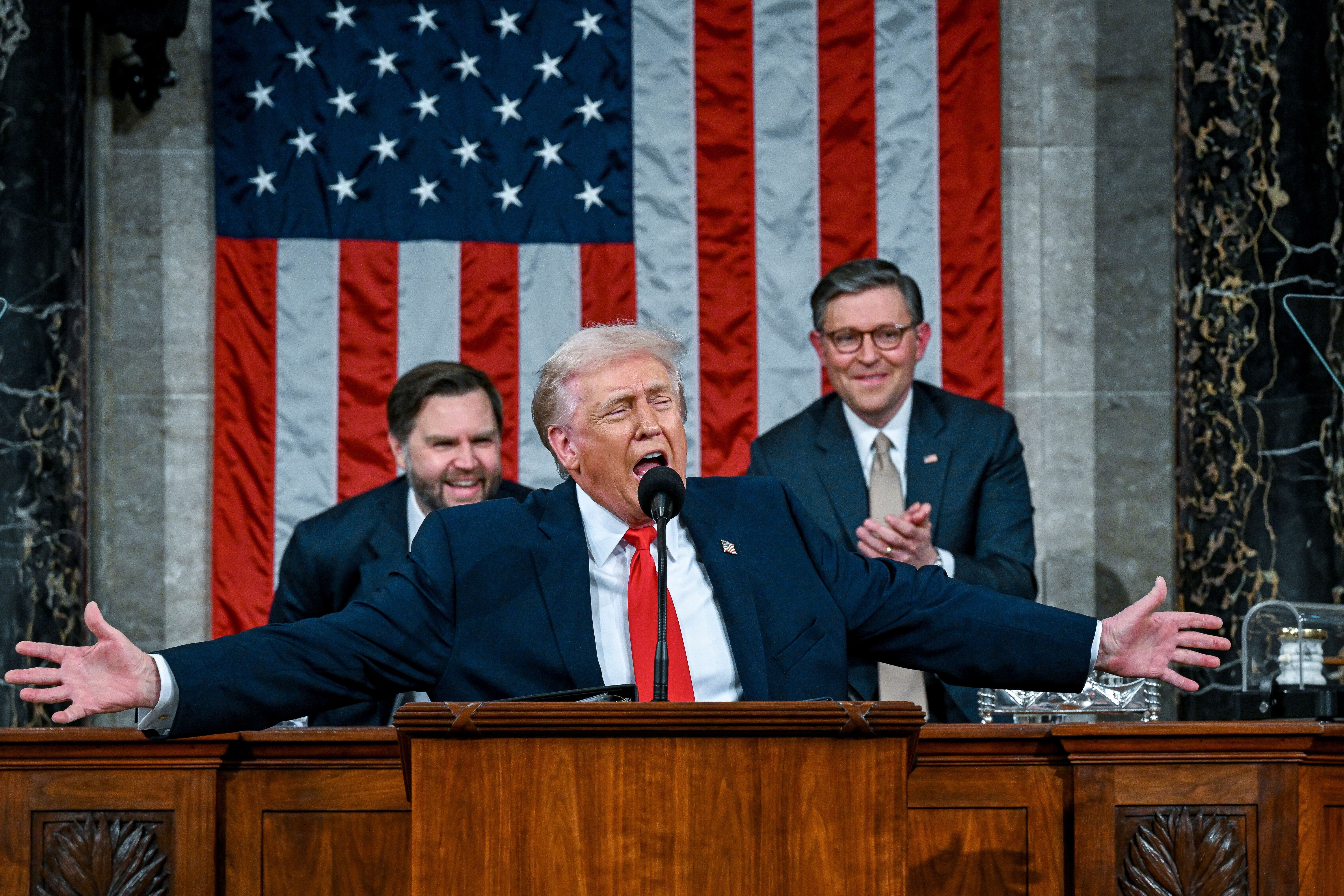 President Trump speaks during the State of the Union last night.
