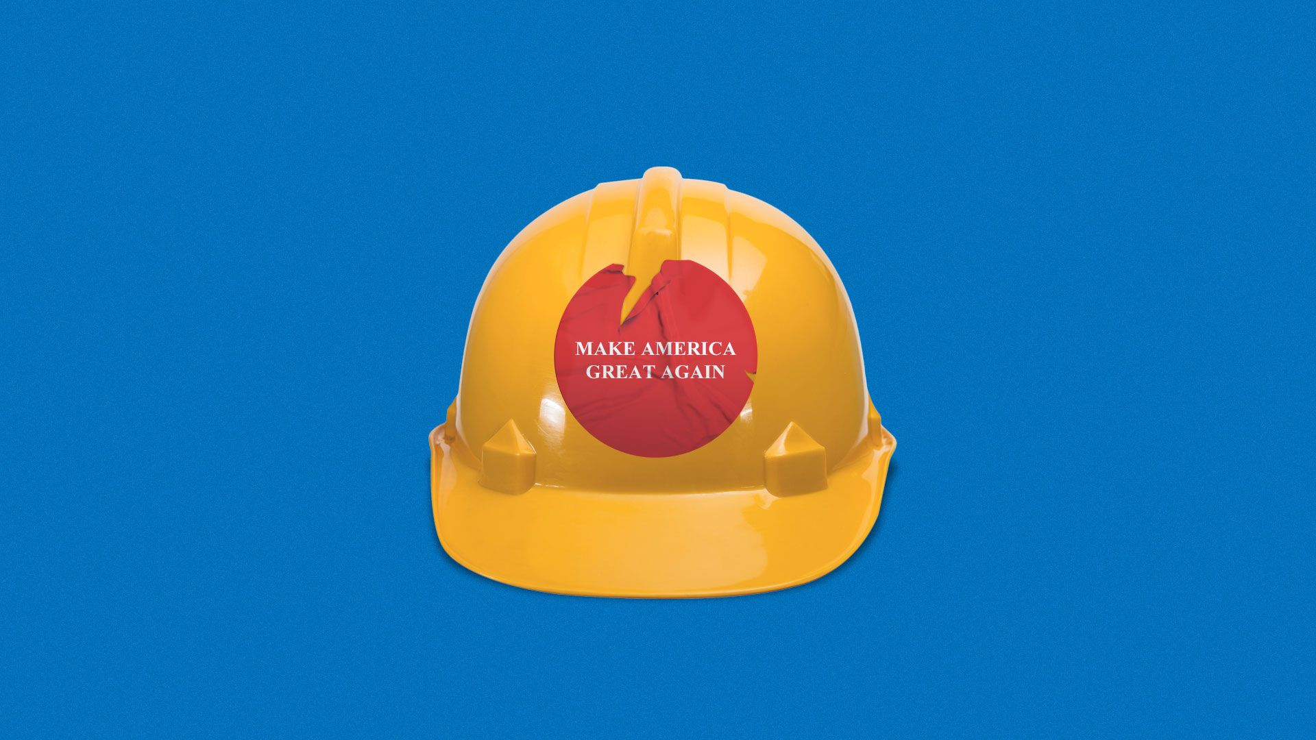 Illustration of a hard hat with an old, peeling Make America Great Again sticker
