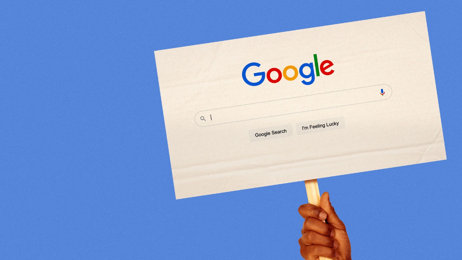 Illustration of a hand holding a protest sign with a google search on it