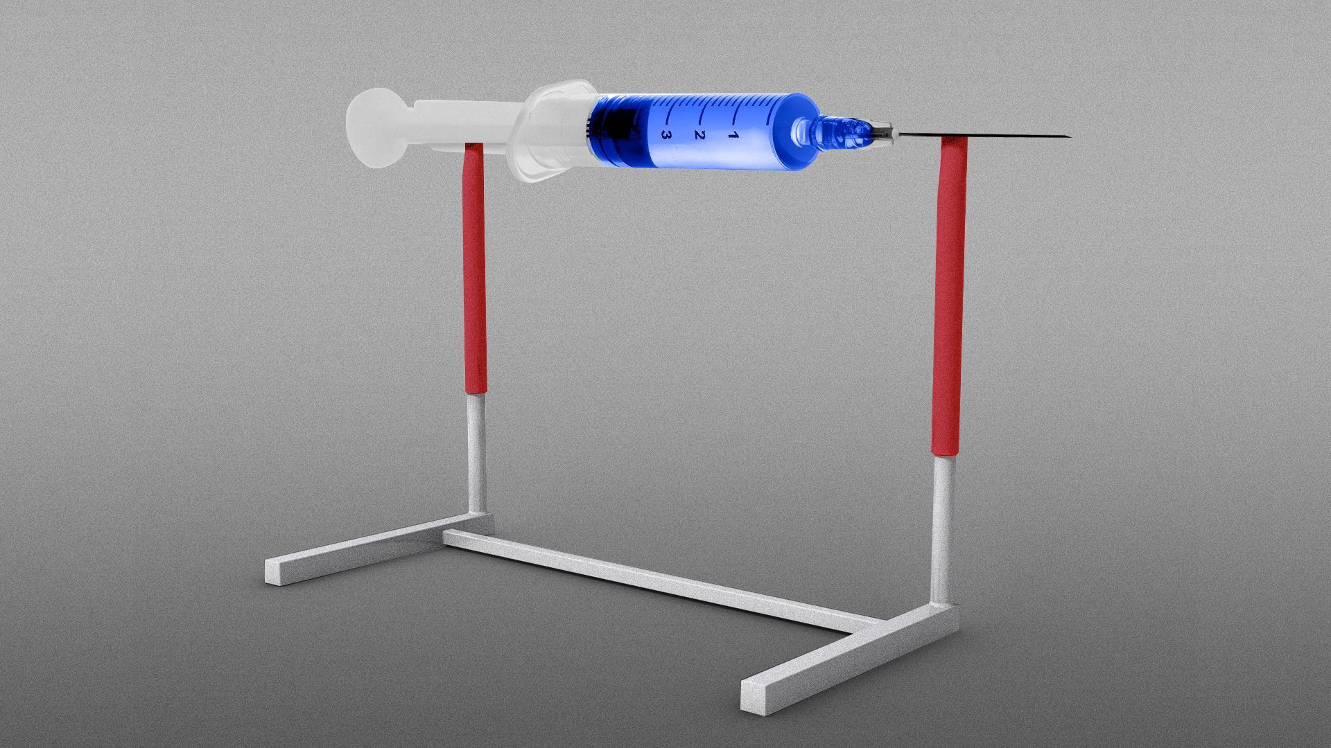 Illustration of a syringe laying across the top of a hurdle. 