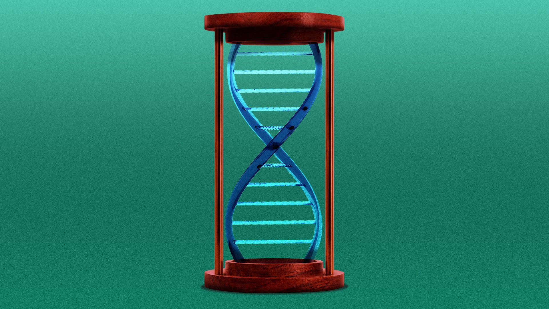 Illustration of a hourglass with a DNA strand in place of the glass