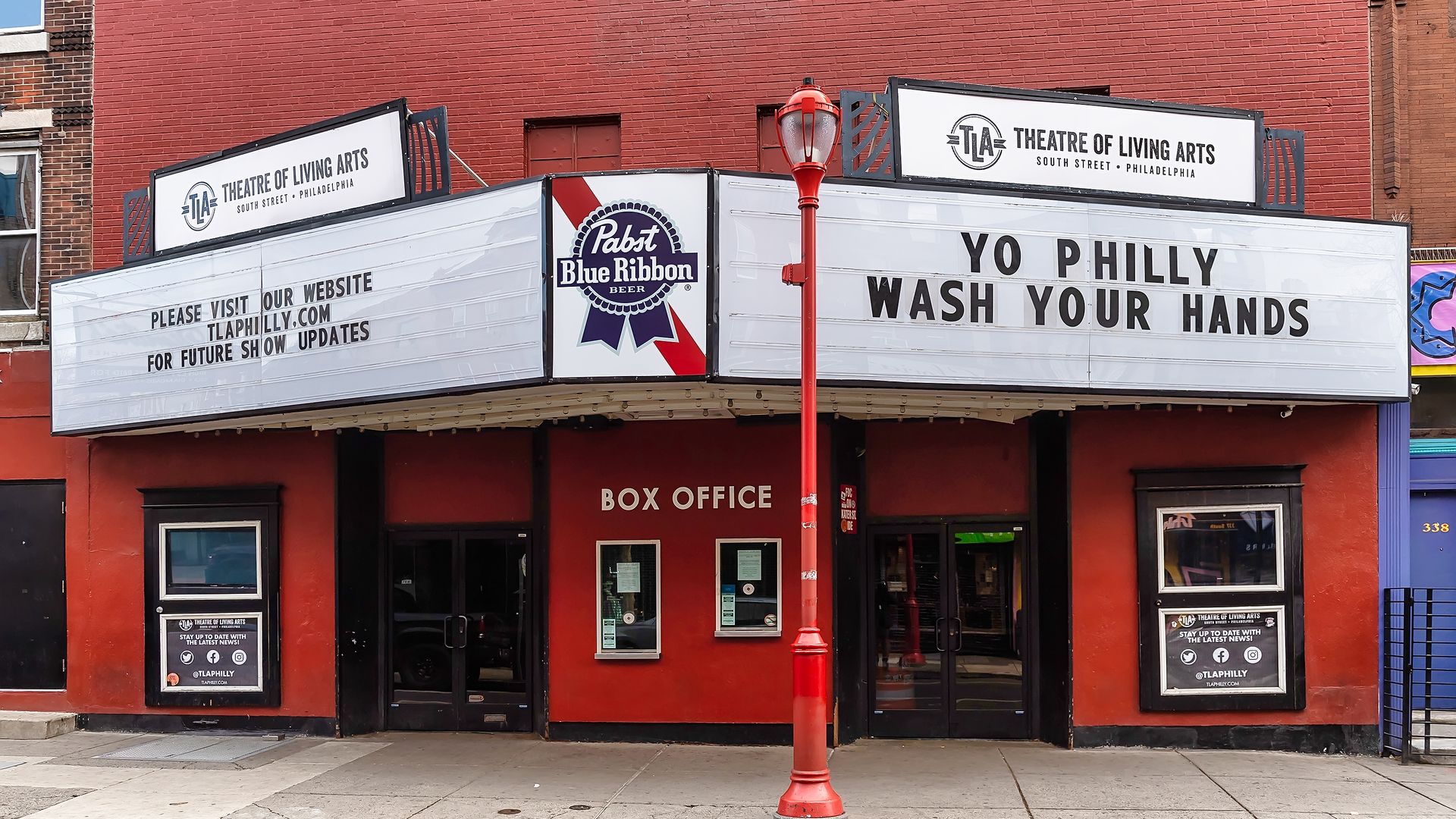 The Theatre of The Living Arts is closed to the public due to the coronavirus (COVID-19) outbreak on March 17, 2020 in Philadelphia, Pennsylvania. Photo: Gilbert Carrasquillo/Getty Images