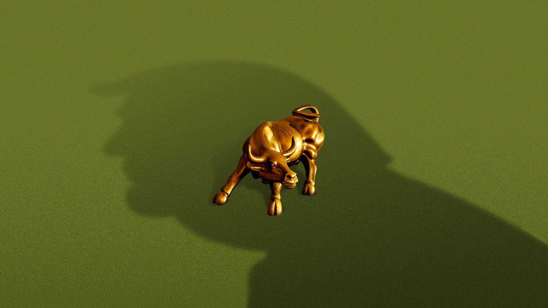 Illustration of the wall street bull in the shadow of Trump's silhouette. 