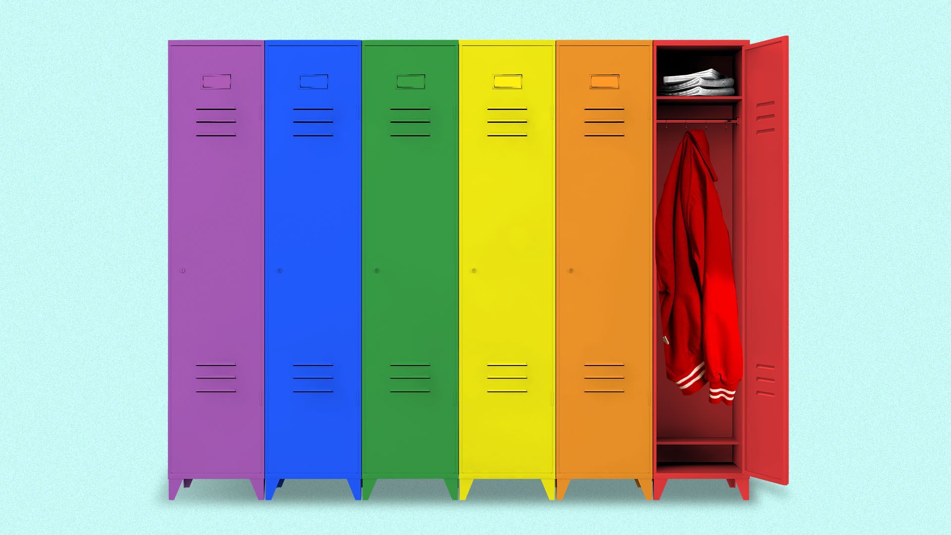 Illustration of a set of lockers with the colors of the rainbow flag