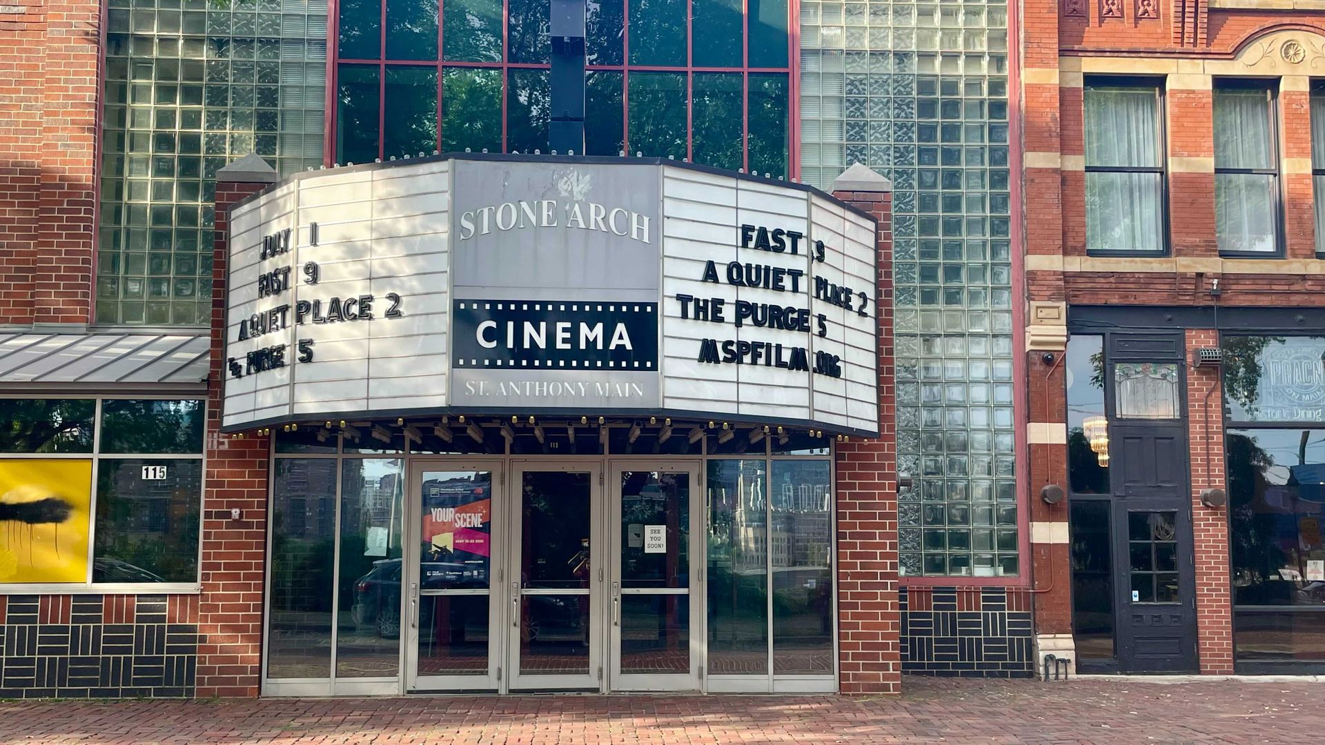 The marquee outside of St. Anthony Main Theatre in Minneapolis.