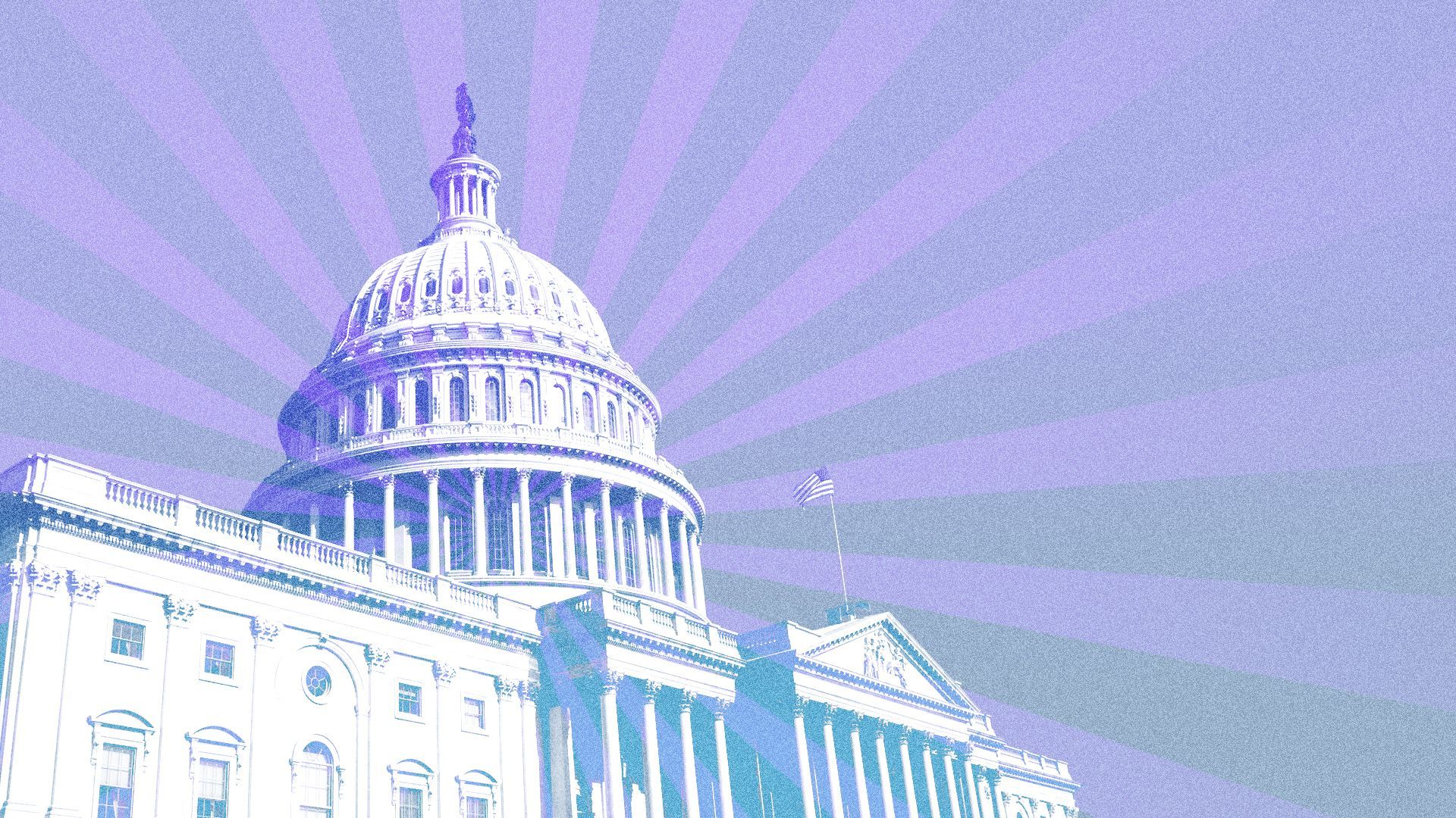 Illustration of the Capitol Building with radial beams emerging from the dome