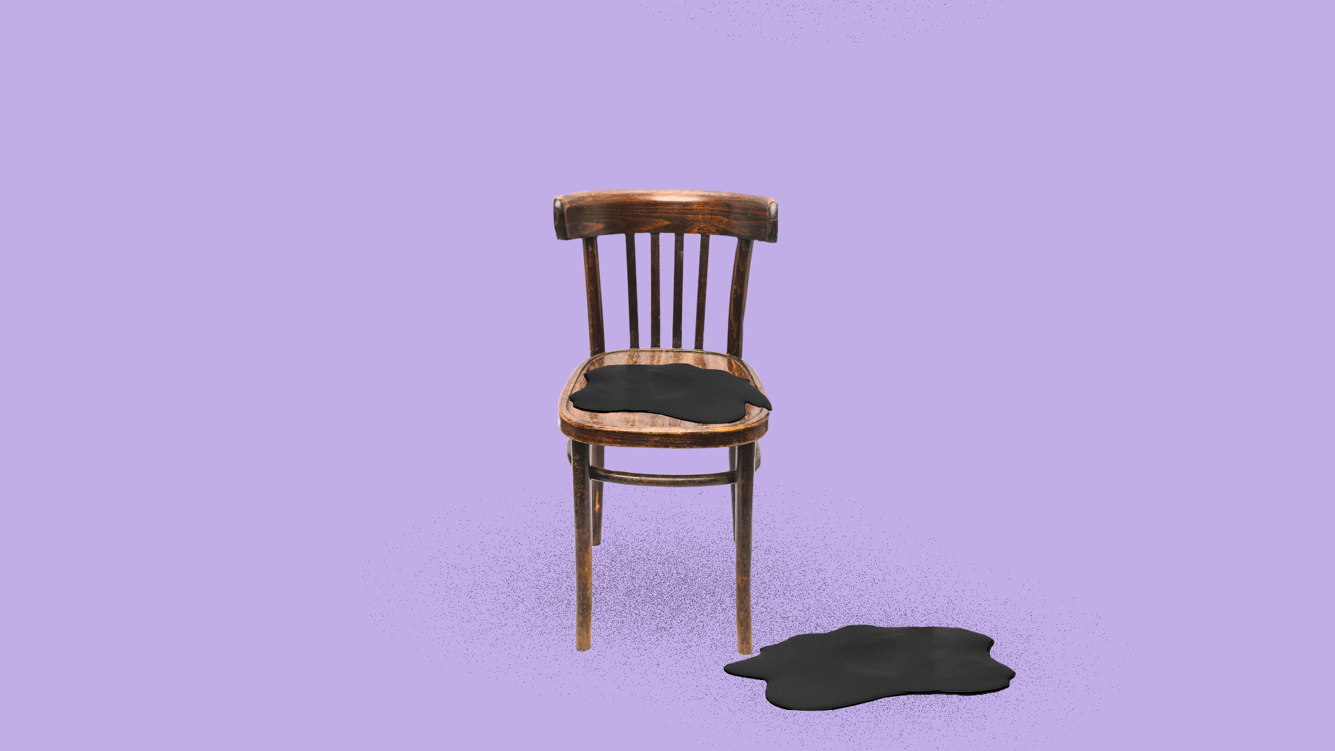 Animated photo illustration of a chair with oil dripping onto from above and onto the floor.