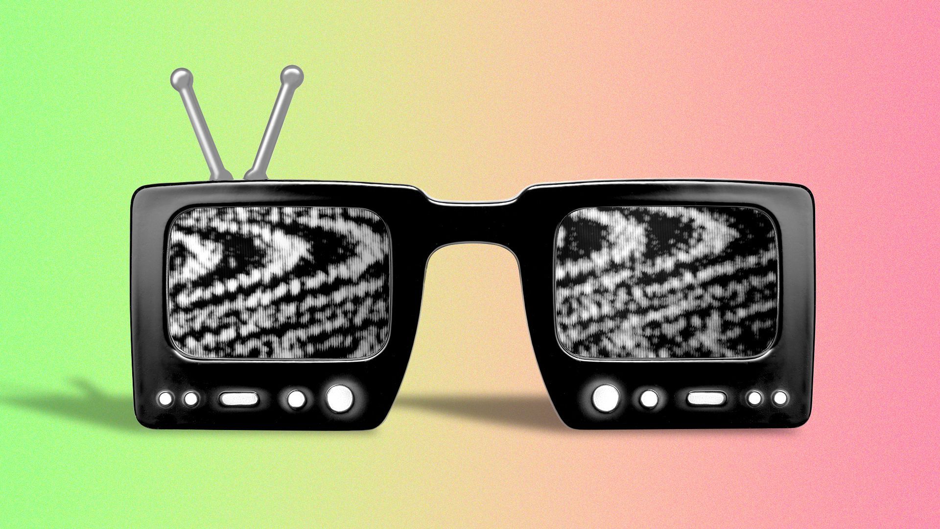 Illustration of a pair of sunglasses with lenses that look like tv screens.