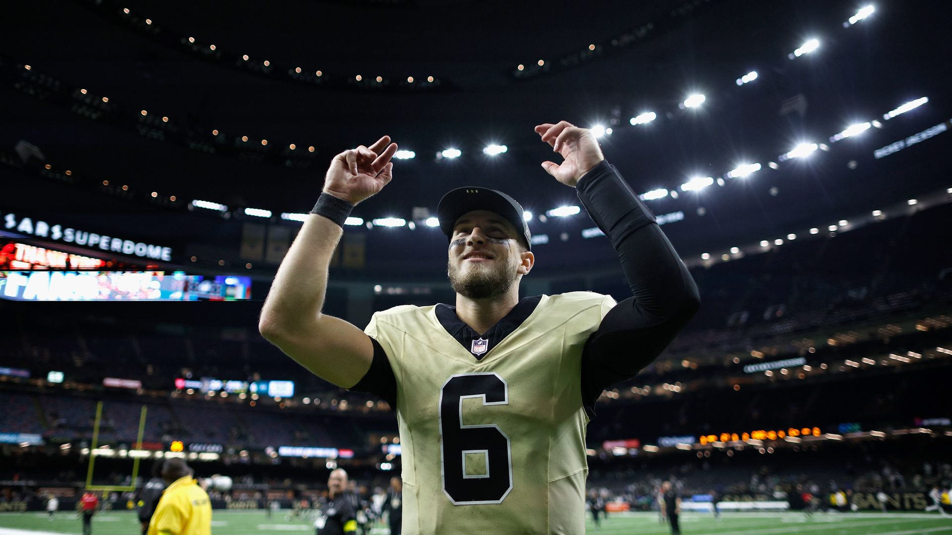 Image shows Tyler Shough inside the Superdome.