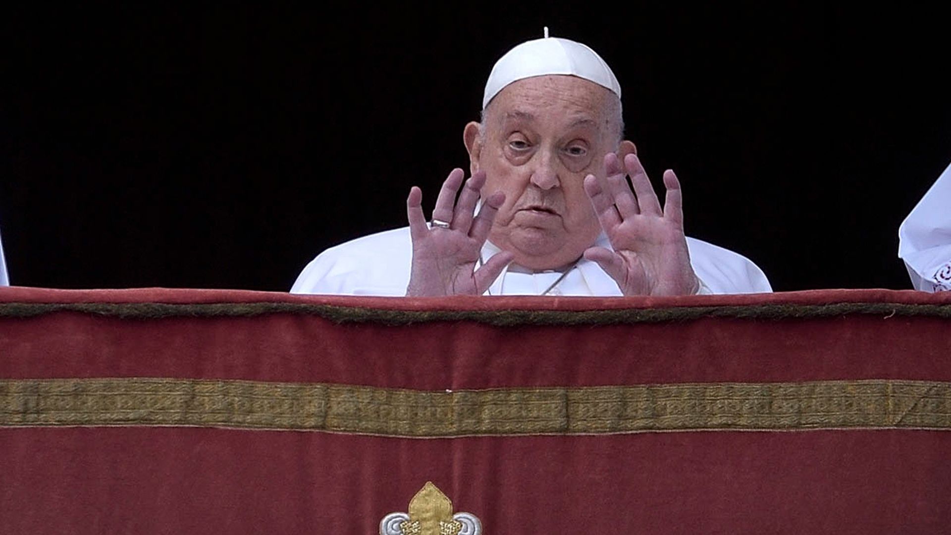 Pope Francis during the impartation of the 'Urbi et Orbi' blessing and wishes "good Easter" from the balcony of St. Peter's Basilica, April 20, 2024, in Rome, Italy.