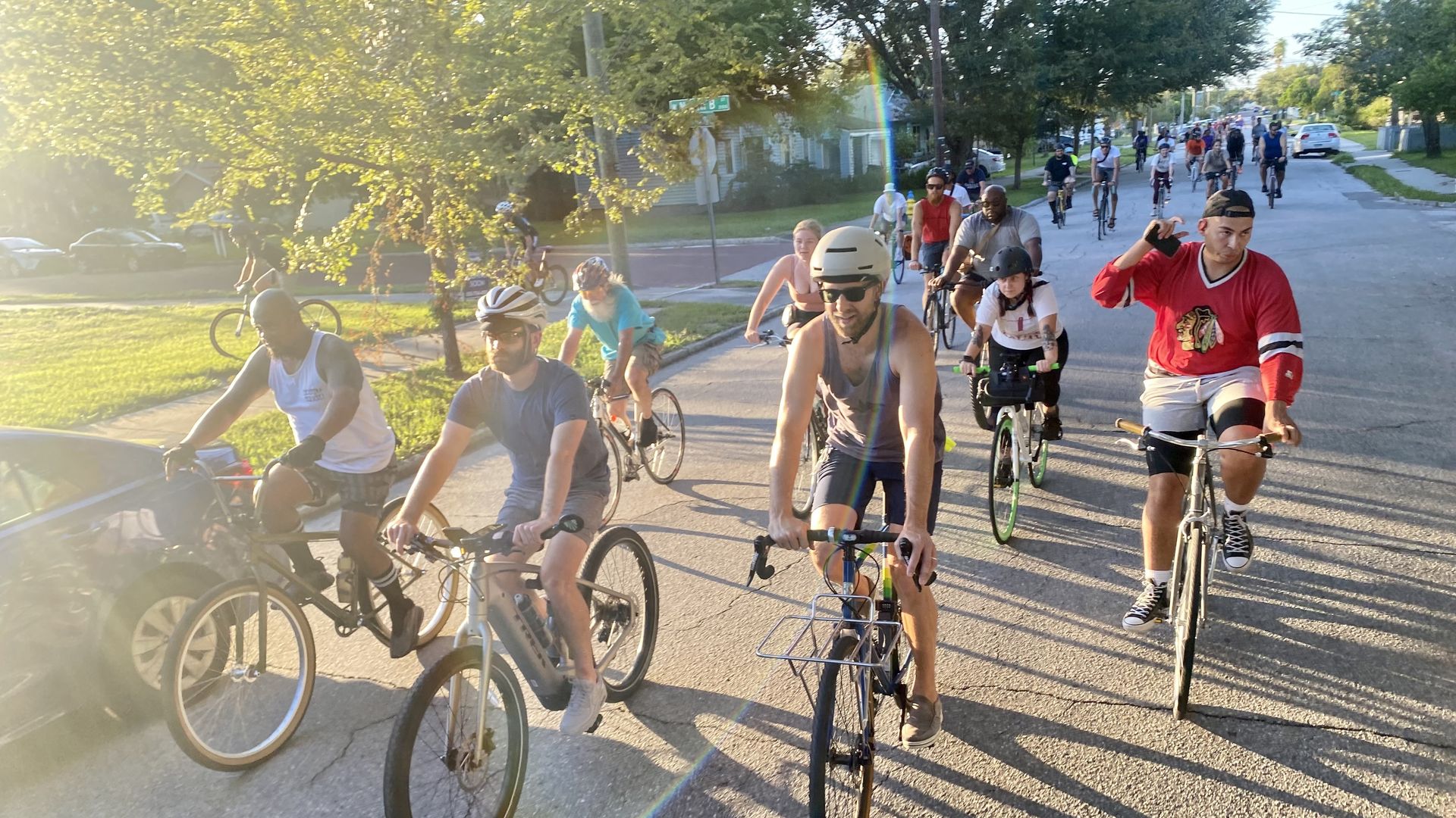 A group of people riding bicycles.