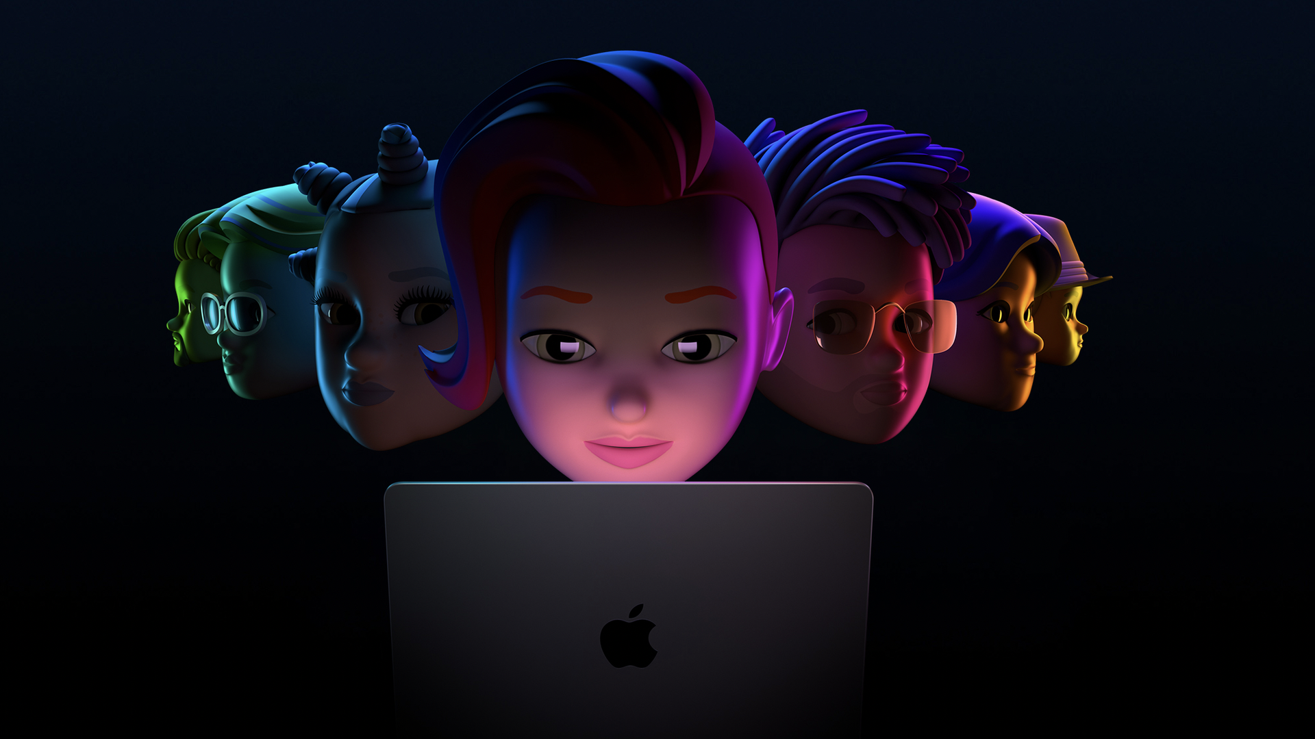 Apple's preview page for WWDC, featuring several faces staring at a Mac laptop