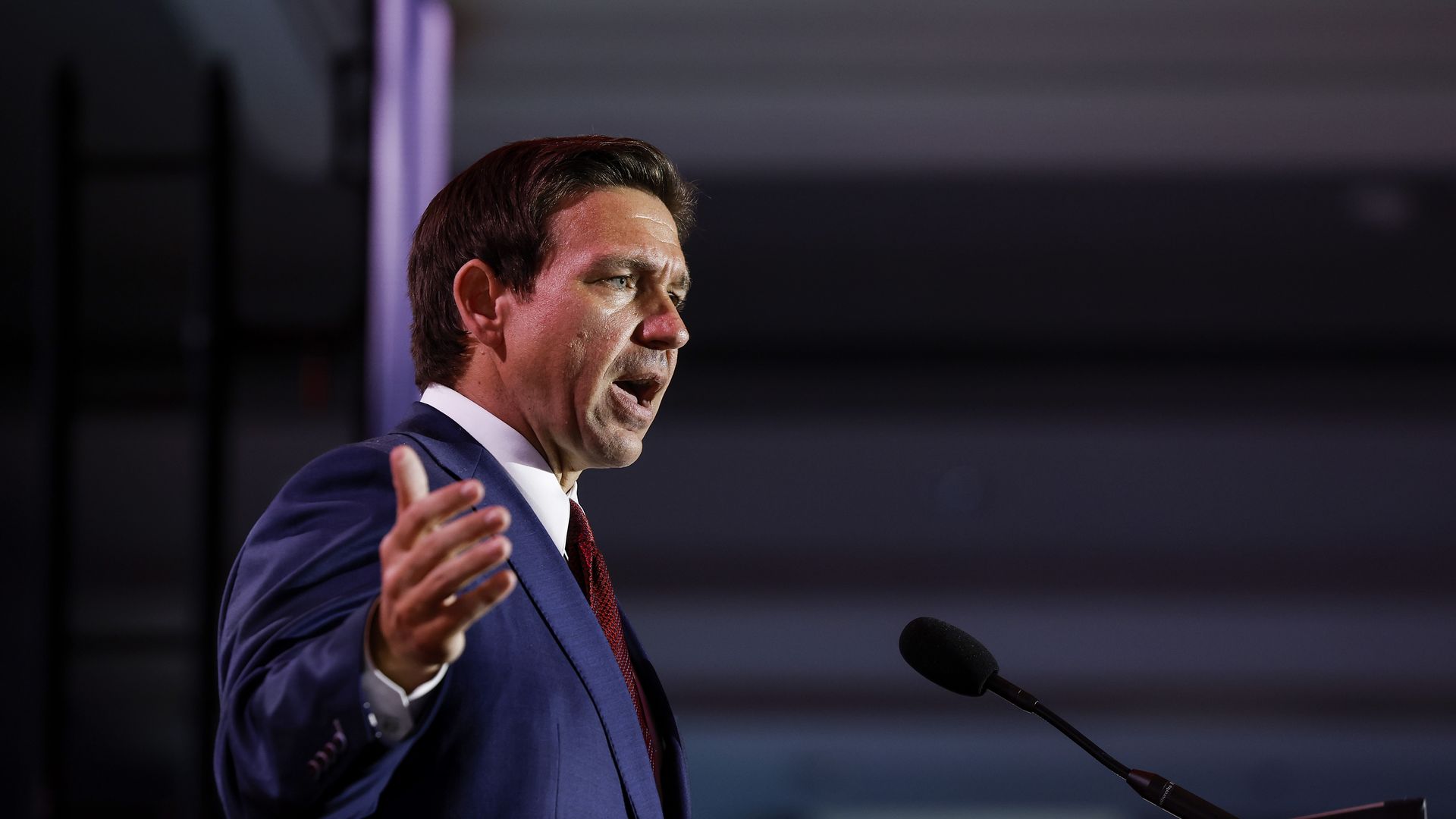 Republican presidential candidate Florida Governor Ron DeSantis delivers remarks at the 2023 Christians United for Israel summit on July 17, 2023 in Arlington, Virginia.