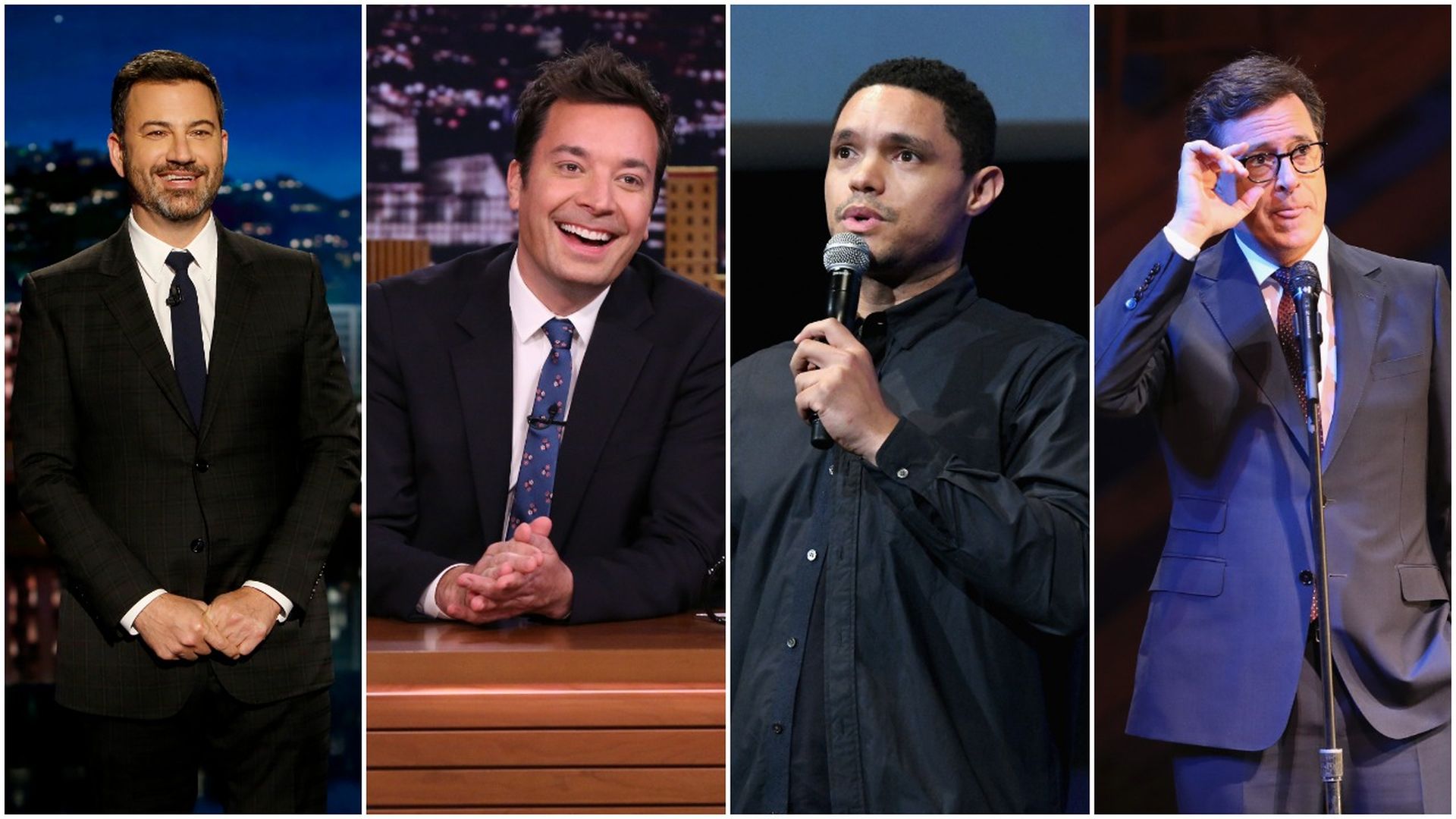Jimmy Kimmel, Jimmy Fallon, Trevor Noah and Stephon Colbert.