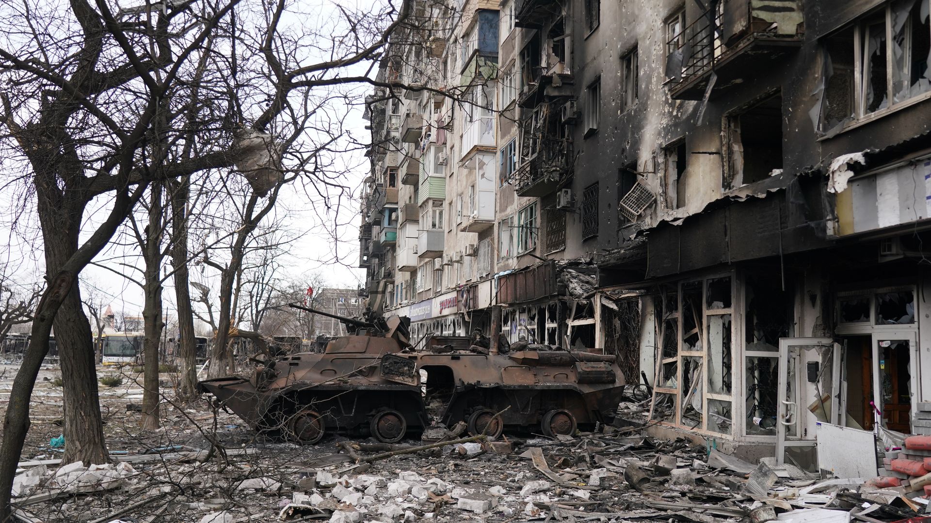 Destroyed tank in Mariupol
