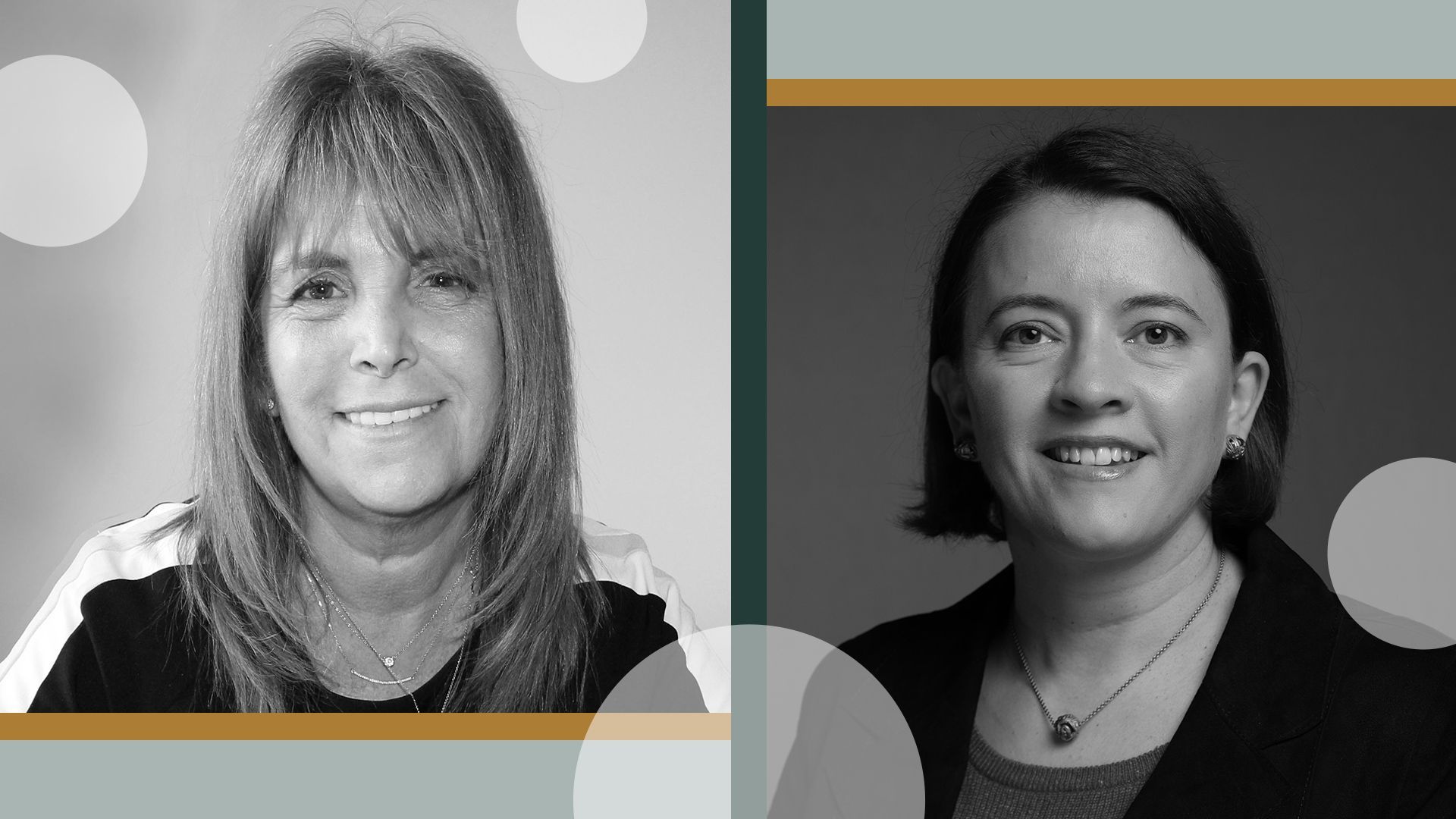 Photo illustration of Alejandra Gurtman and Barbara Pastrana Pahud surrounded by rectangles and circles. 