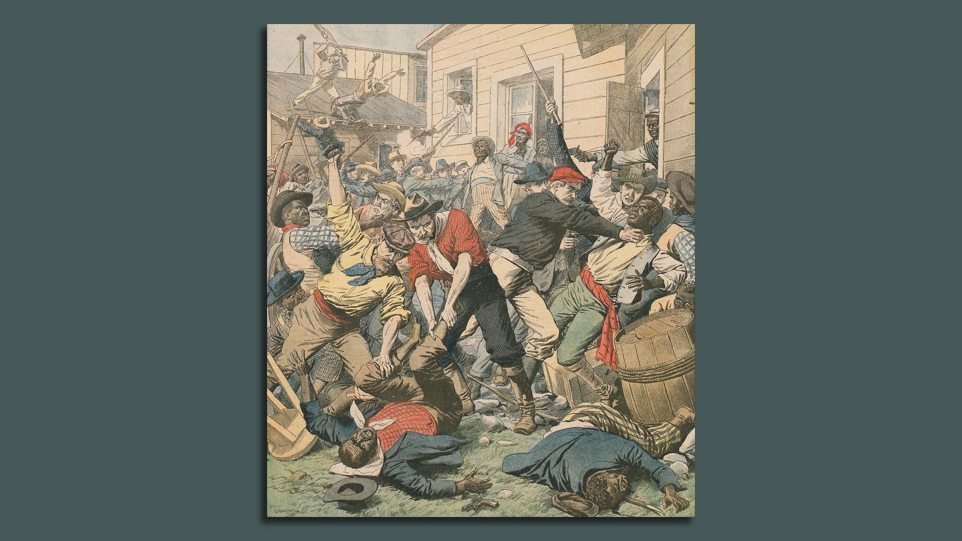 A zoomed-in look at an October 1906 French newspaper with a cover depicting the Atlanta Race Massacre