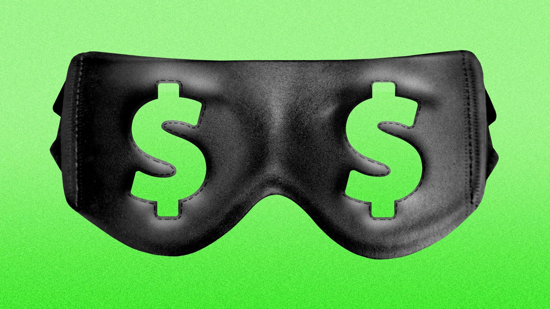 Illustration of a robber's mask with eyeholes shapes like dollar bill signs.