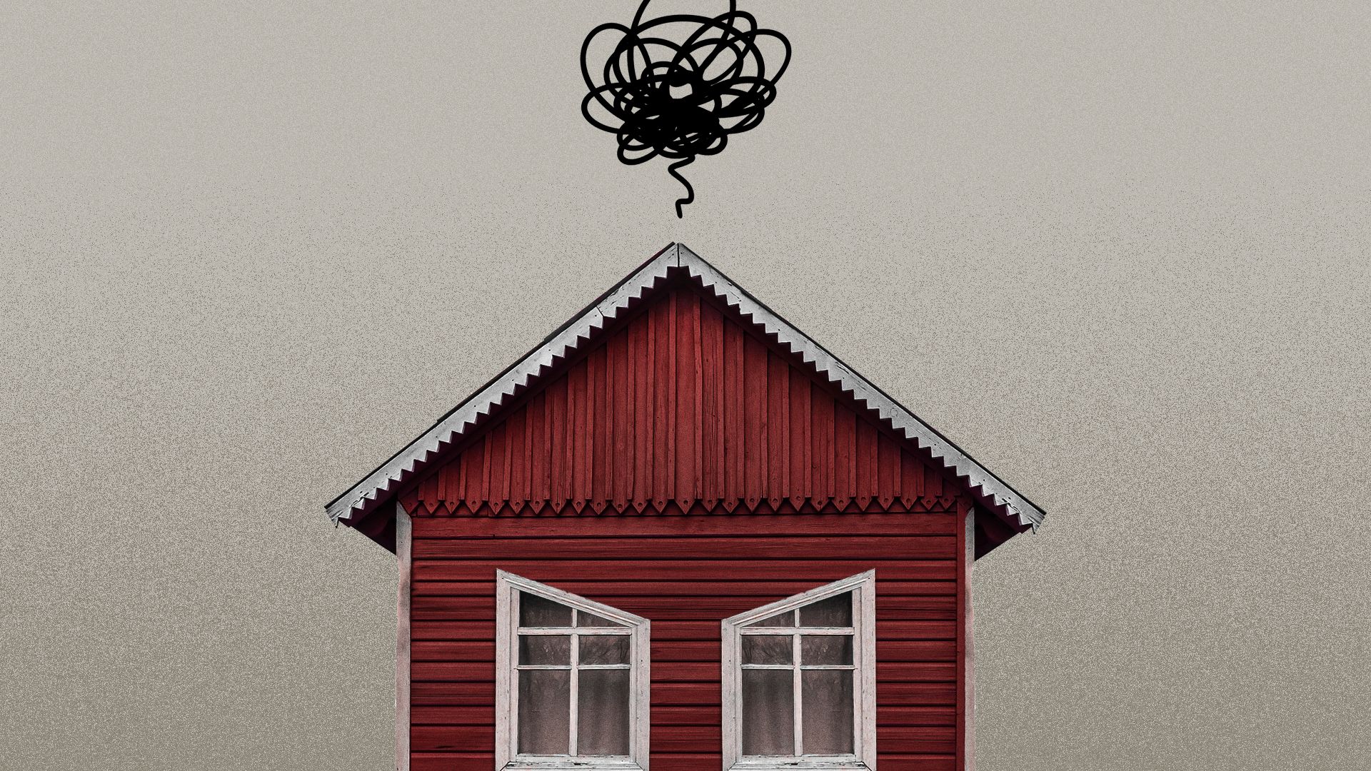 Illustration of a little angry house.