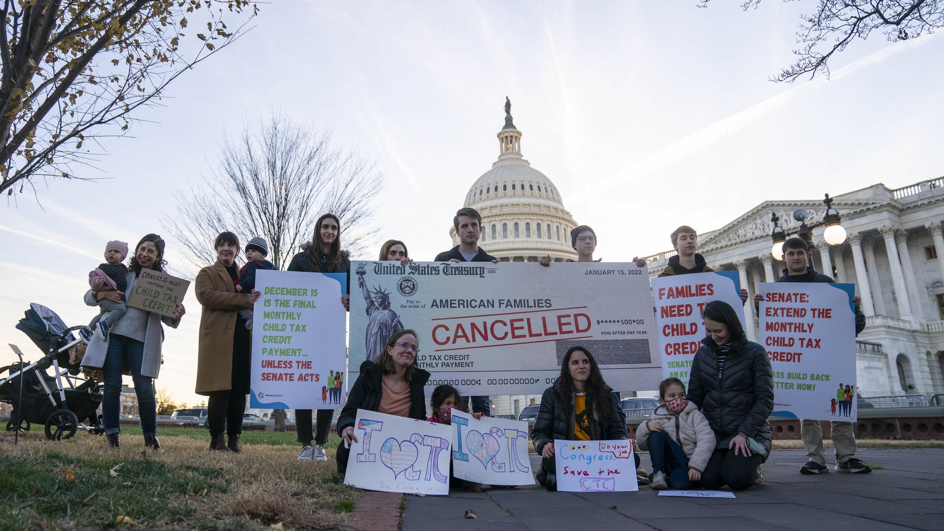 A protest in support of the child tax credit in December. 