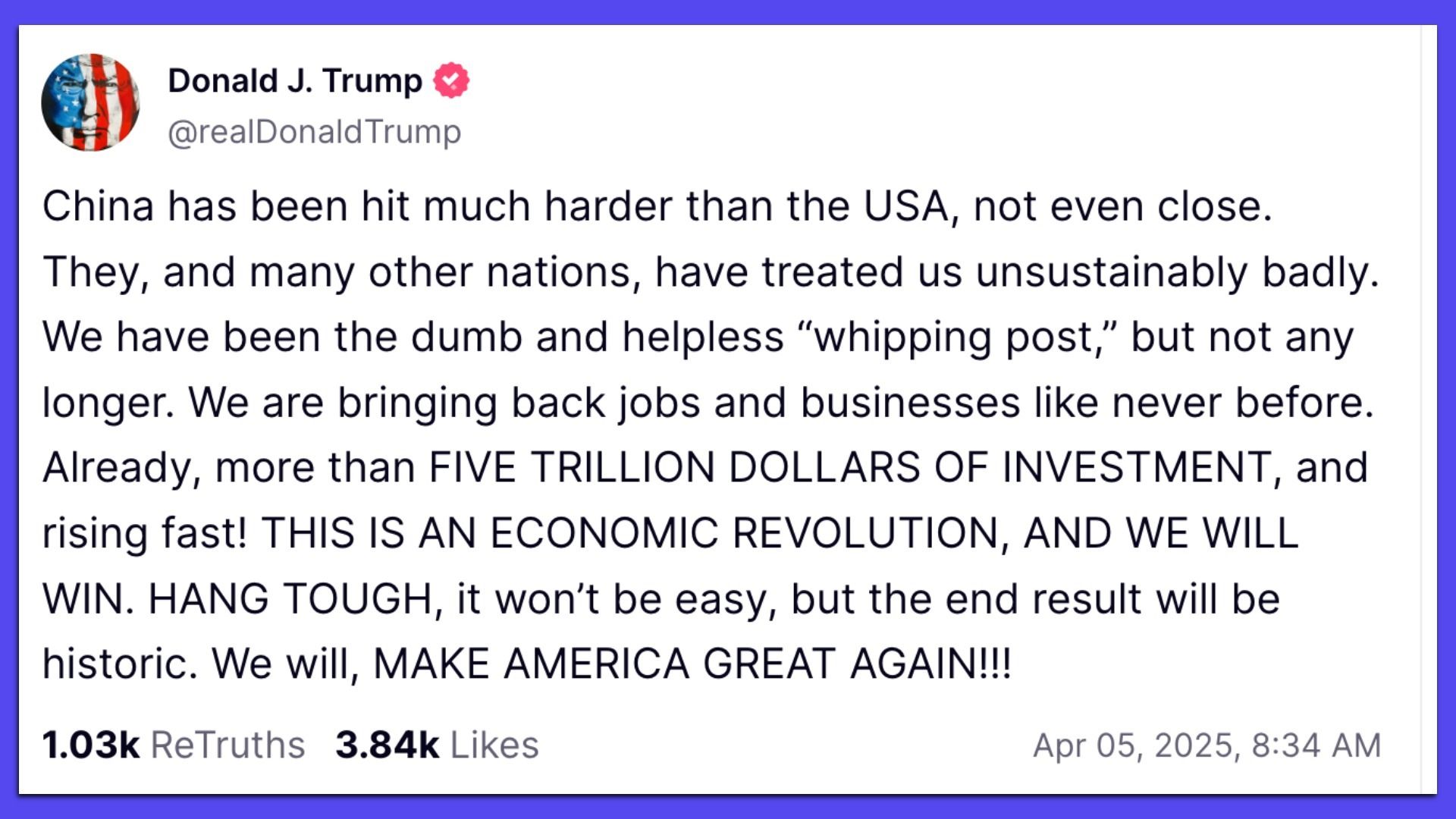 Trump's Truth Social post