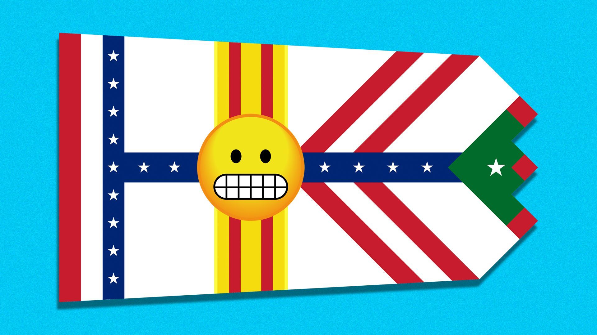 Illustration of the flag of Tampa, with a grimacing emoji instead of the city's seal.