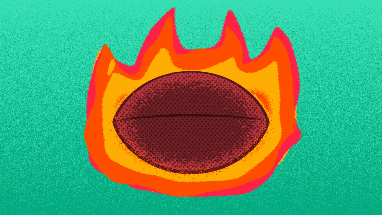Illustration of a spinning football on fire.