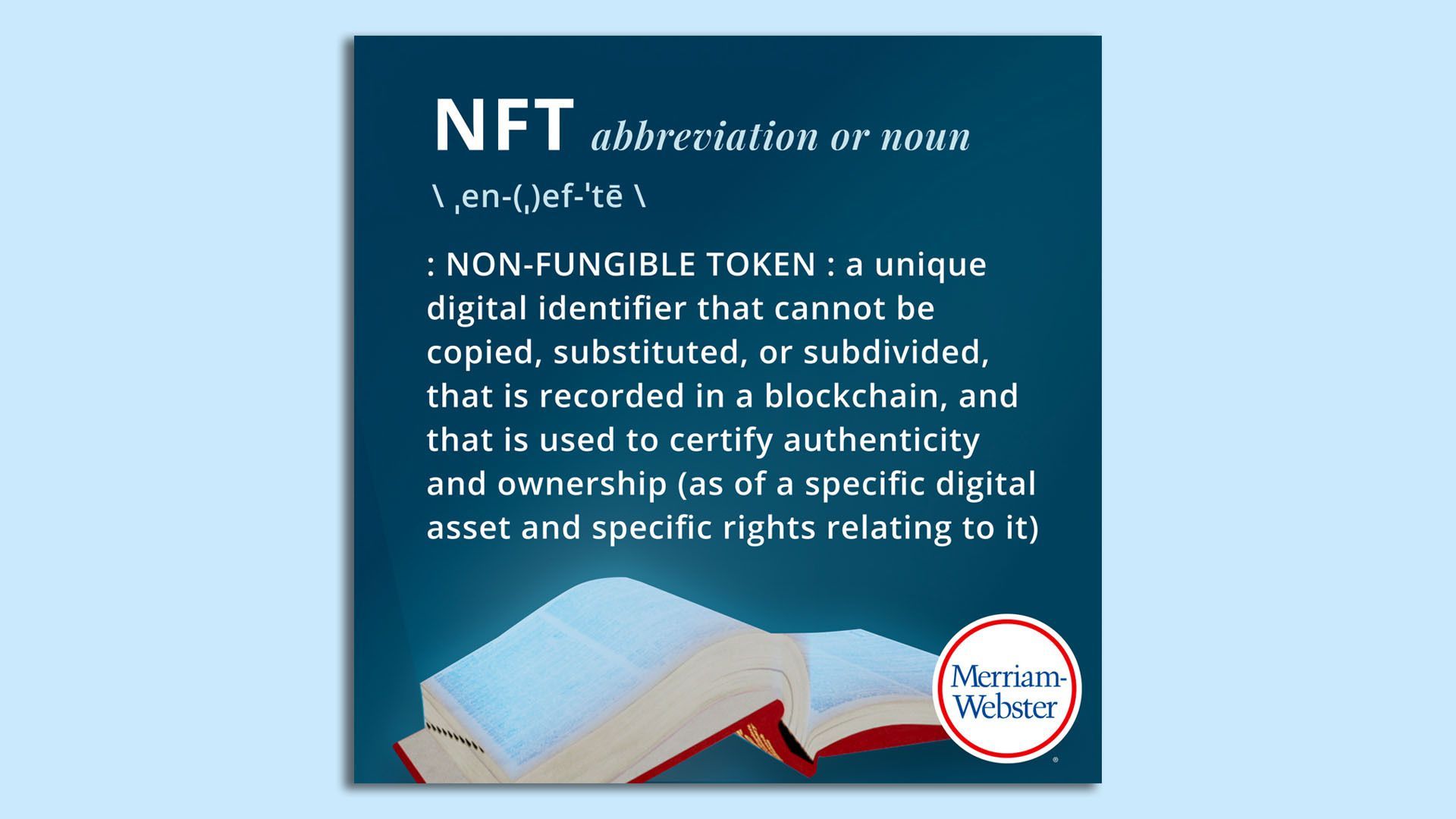 Photo of a graphic that gives the definition of an NFT
