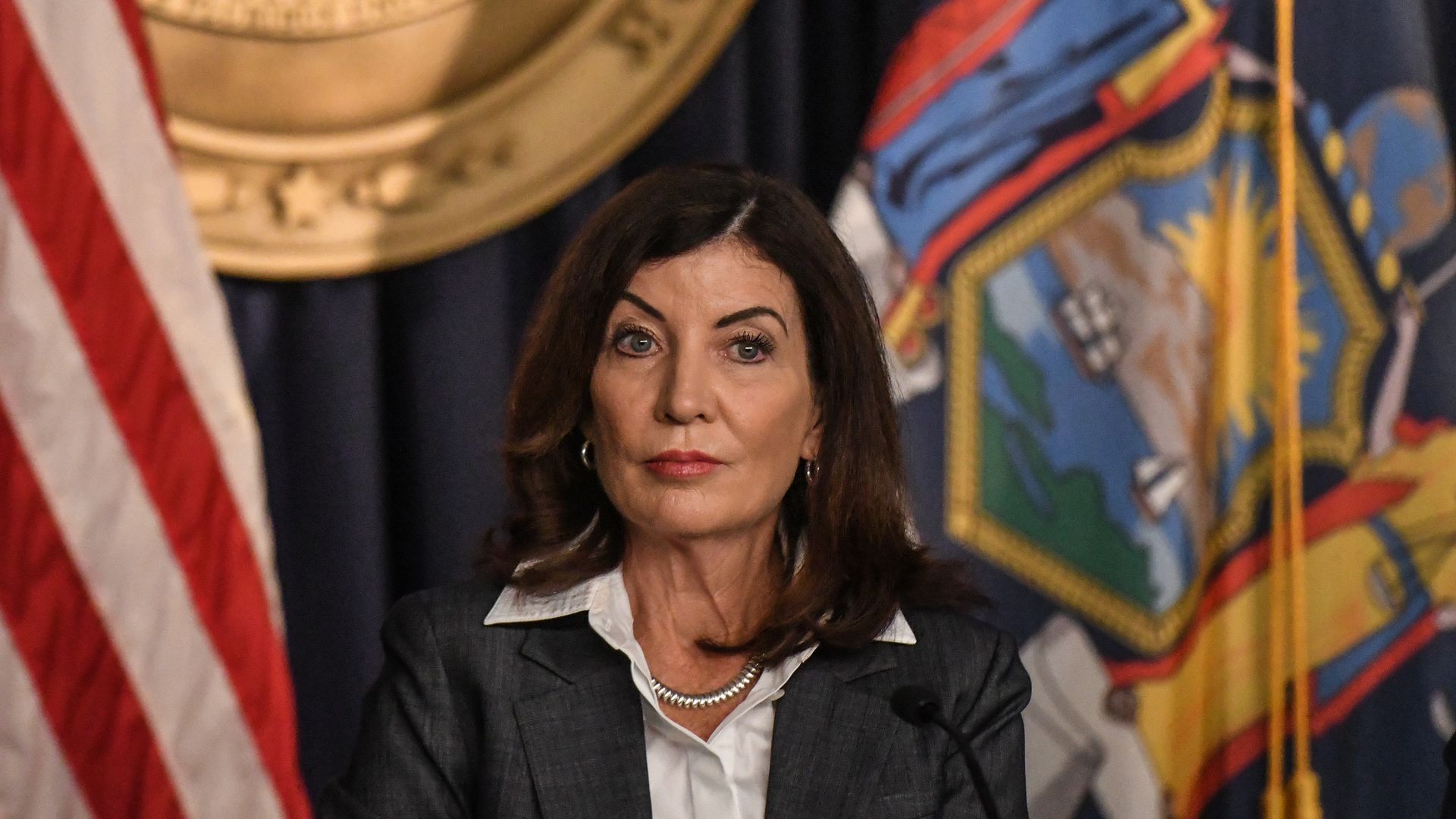 Kathy Hochul, governor of New York, during a New York State Financial Control Board meeting in New York, US, on Tuesday, Sept. 6, 2022