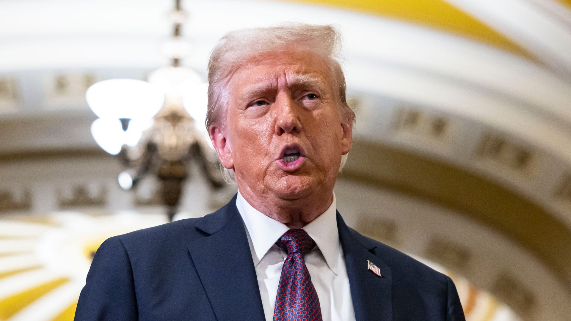 Donald Trump speaks to members of the media following a meeting with Republican Senators at the US Capitol in Washington, DC, US, on Wednesday, Jan. 8, 2025
