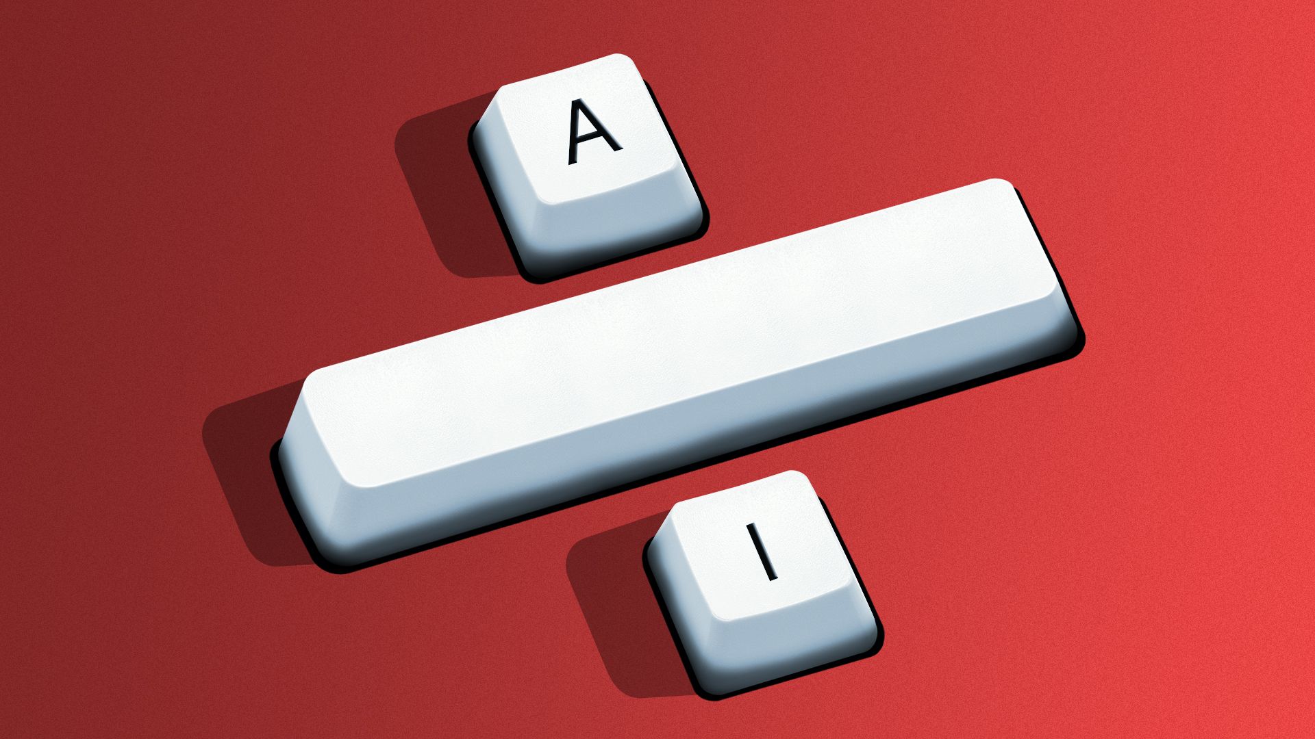 Illustration of a computer keyboard key with an "A" and another with an "I" forming a division symbol with a spacebar between them