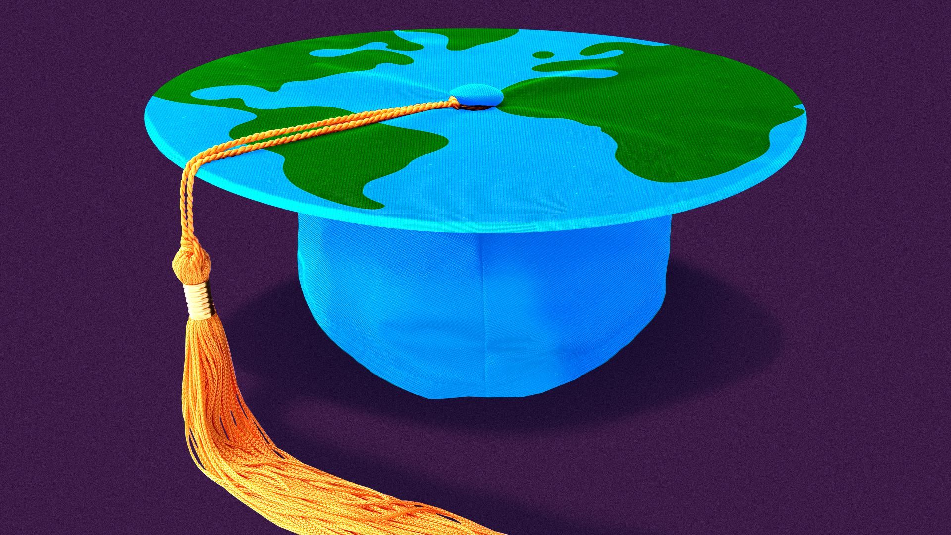 Illustration of a graduation cap with a round top colored like the earth. 