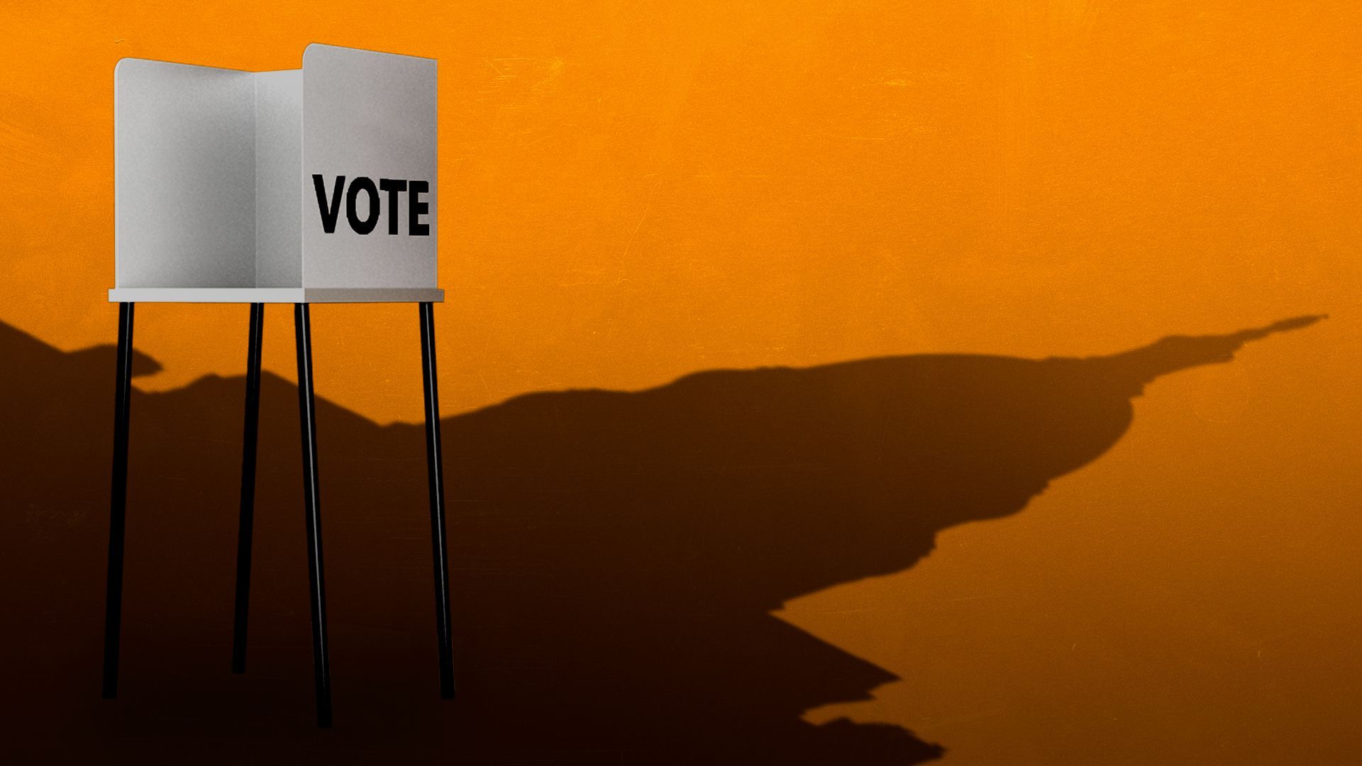 Illustration of the US Capitol casting a shadow on a voting booth.