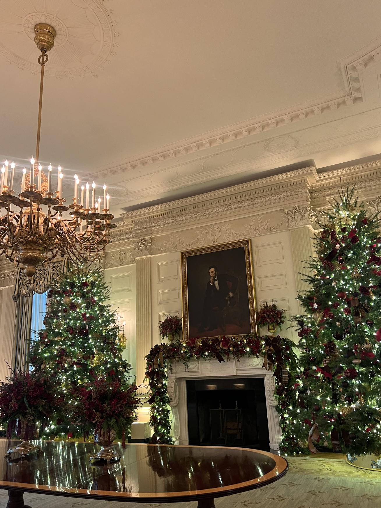 The State Dining Room decorated for Christmas