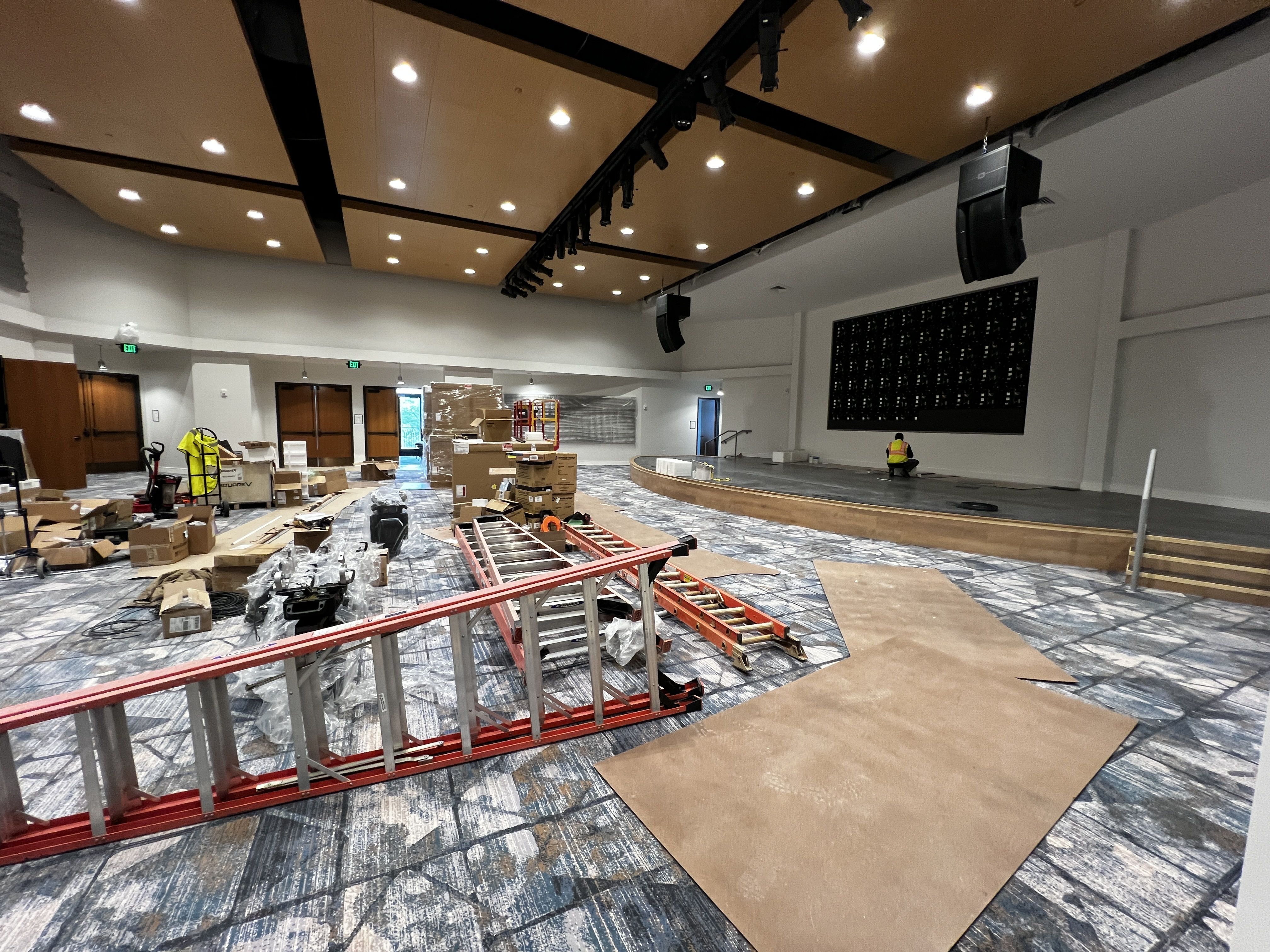 inside of an auditorium that is under construction