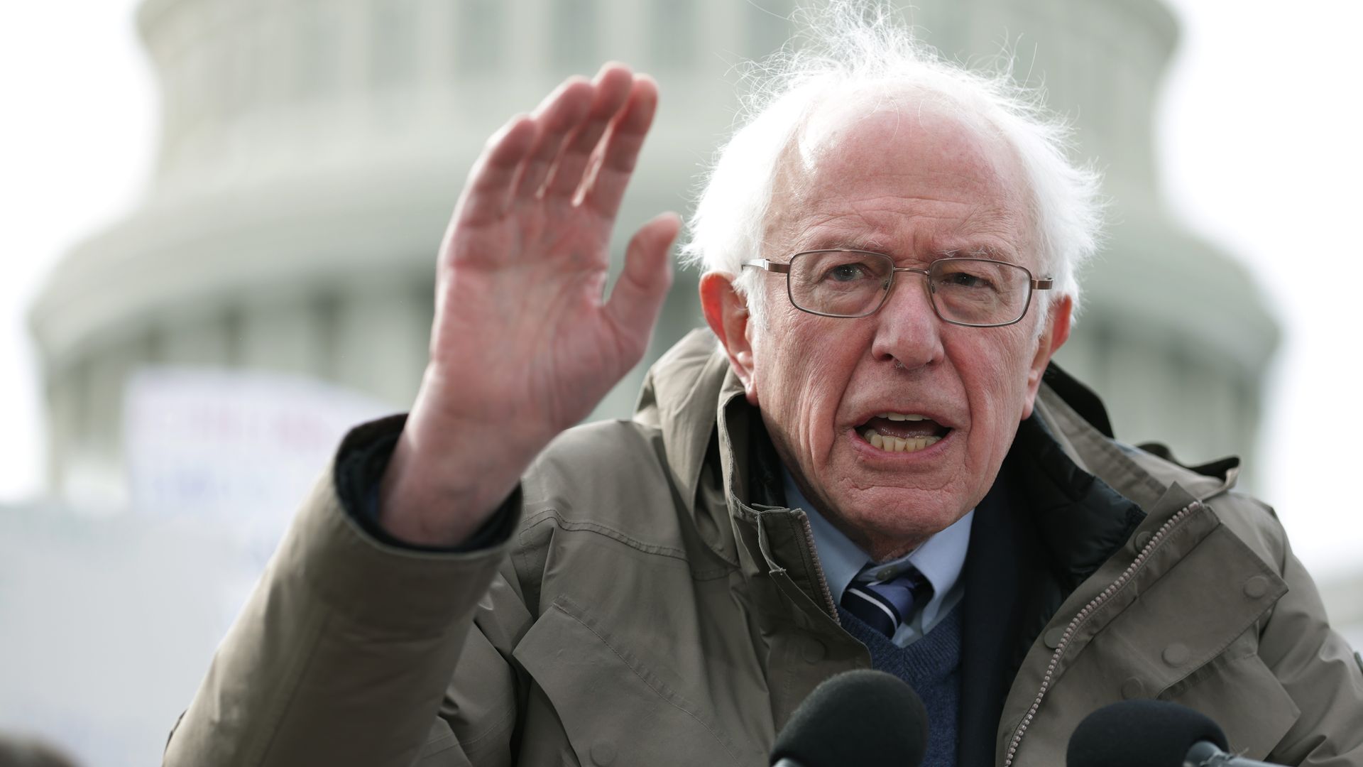 Senator Bernie Sanders speaks in front of the Capitol
