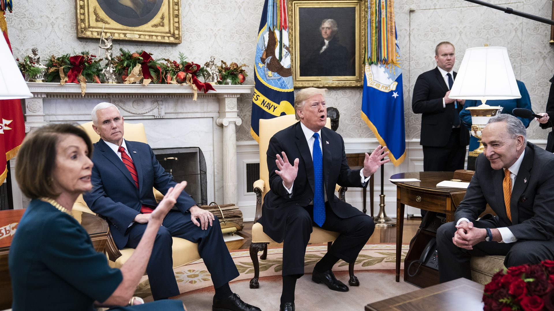 Pelosi, Pence, Trump, and Schumer in the Oval.