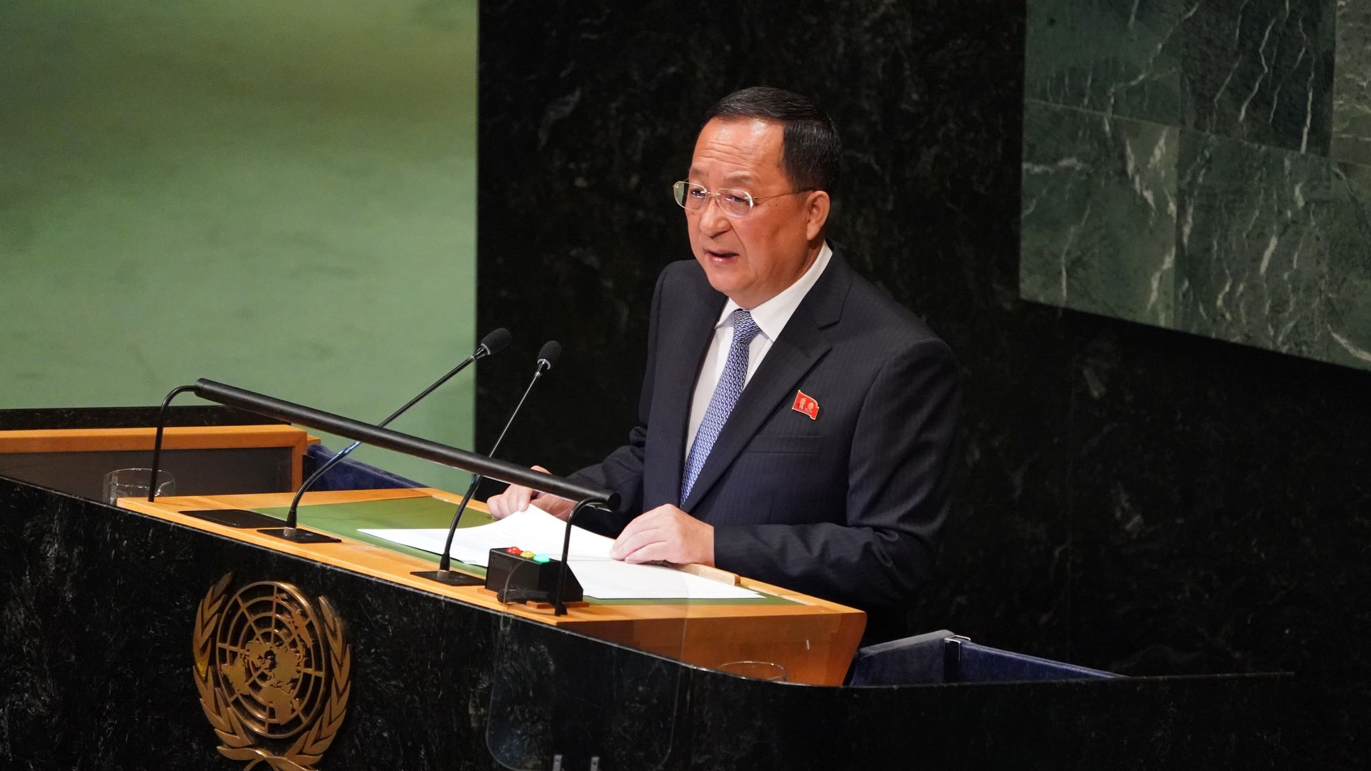 North Korean foreign minister speaking at the UN