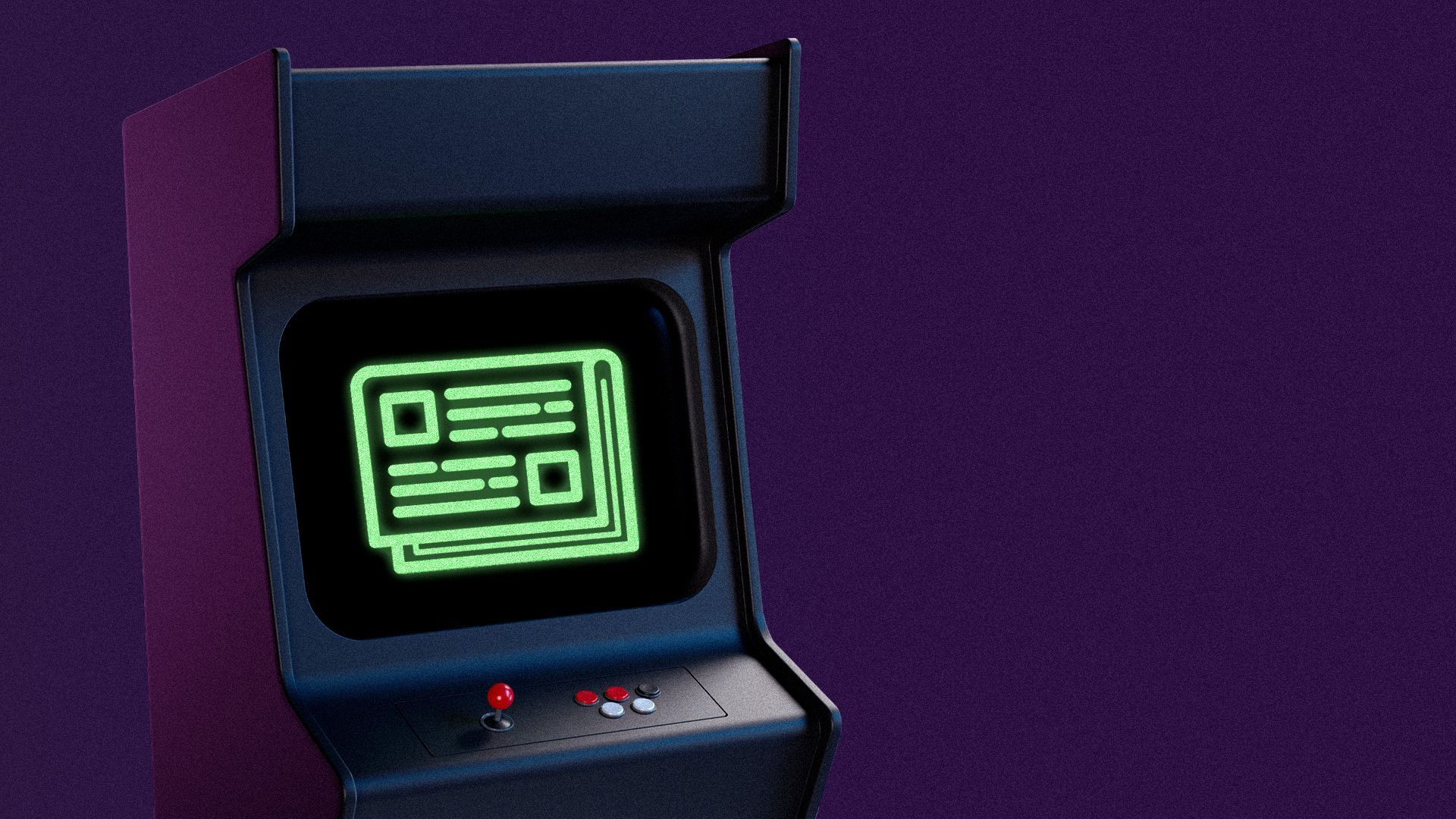 Illustration of an arcade machine with a newspaper icon on the screen.