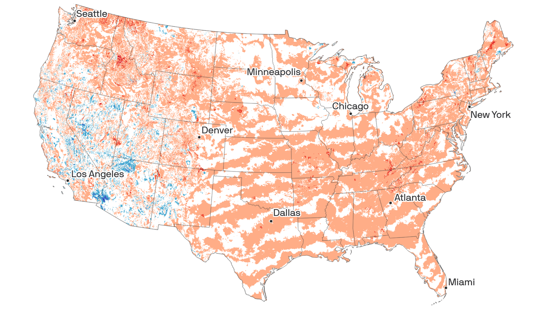 A map shows the US mostly swathed in pink. 