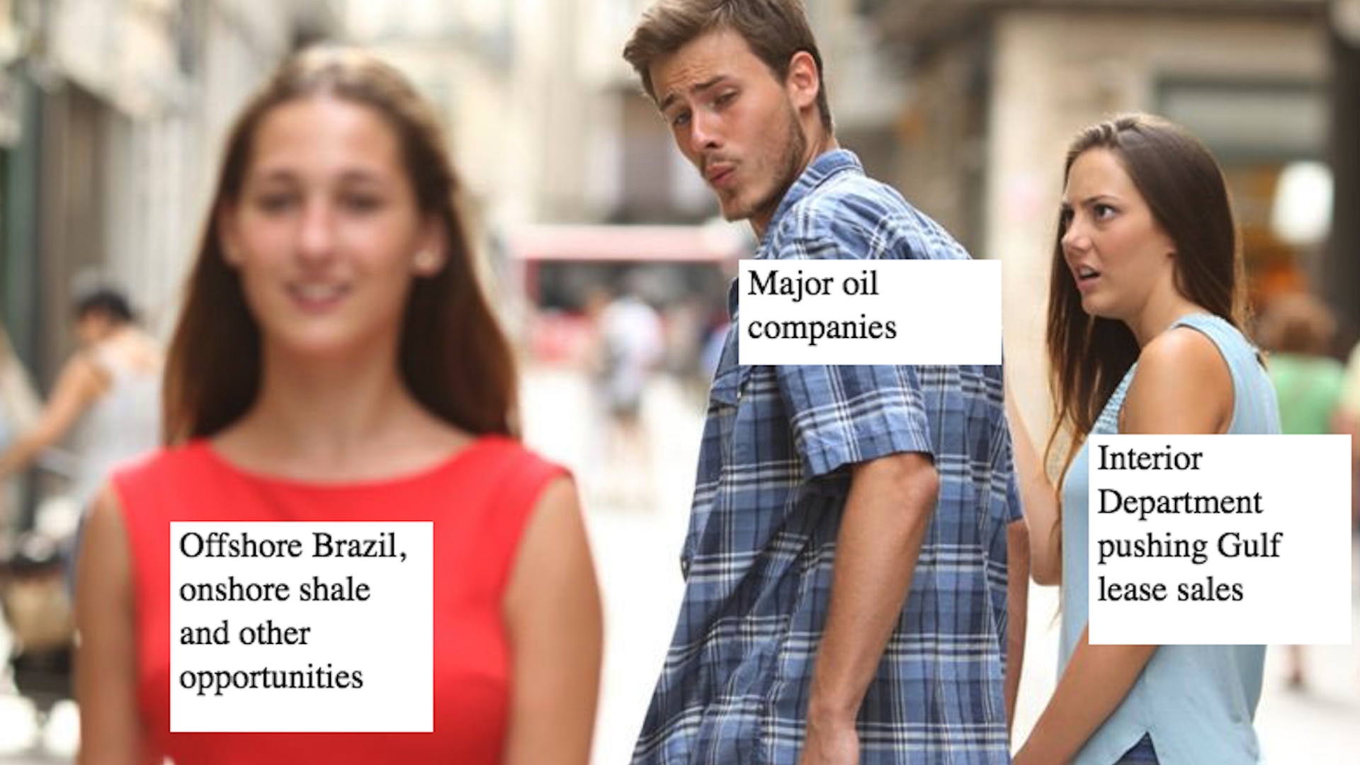The wandering eye boyfriend meme in the context of offshore drilling