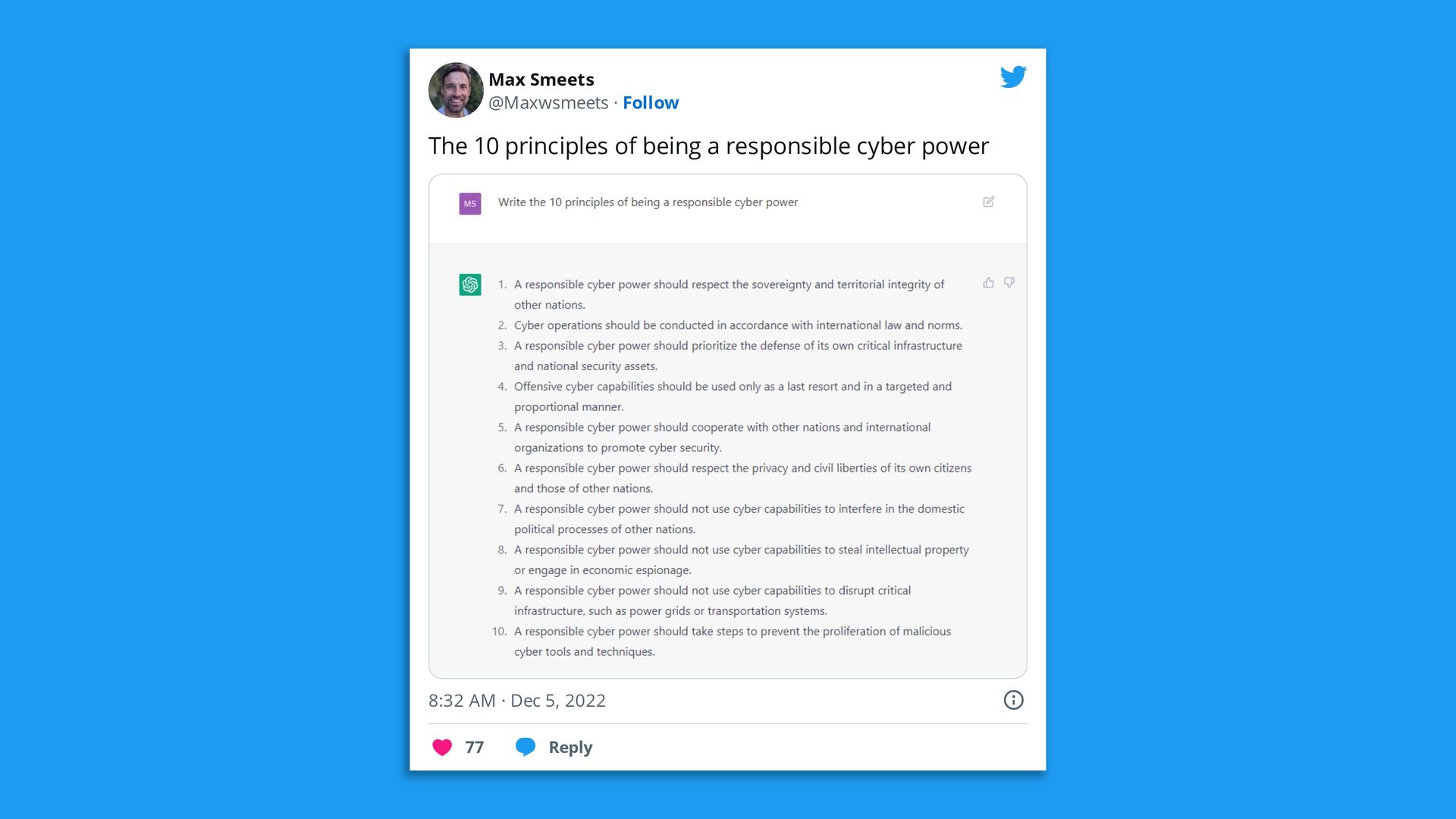 Screenshot of a tweet