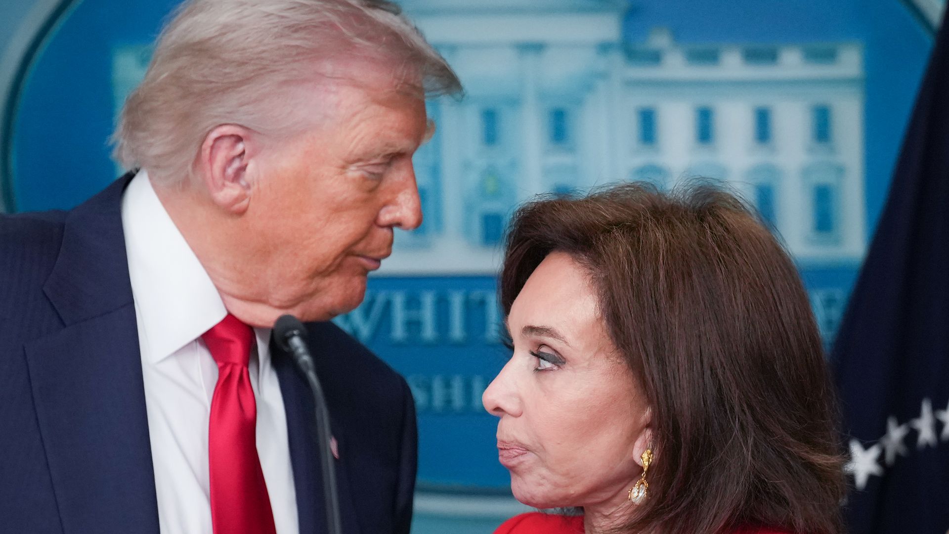 U.S. Attorney for the District of Columbia Jeanine Pirro delivers remarks with U.S. President Donald Trump during a press conference on August 11, 2025.