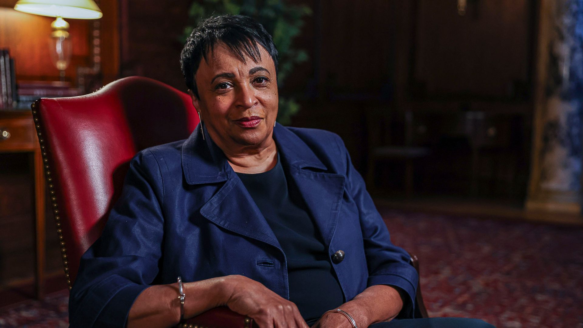 Carla Hayden, 14th Librarian of Congress, during an interview for an episode of "The David Rubenstein Show: Peer-to-Peer Conversations" in Washington, DC, US, on Friday, Aug. 23, 2024. Hayden is the first female and only the 14th Librarian of Congress in history.