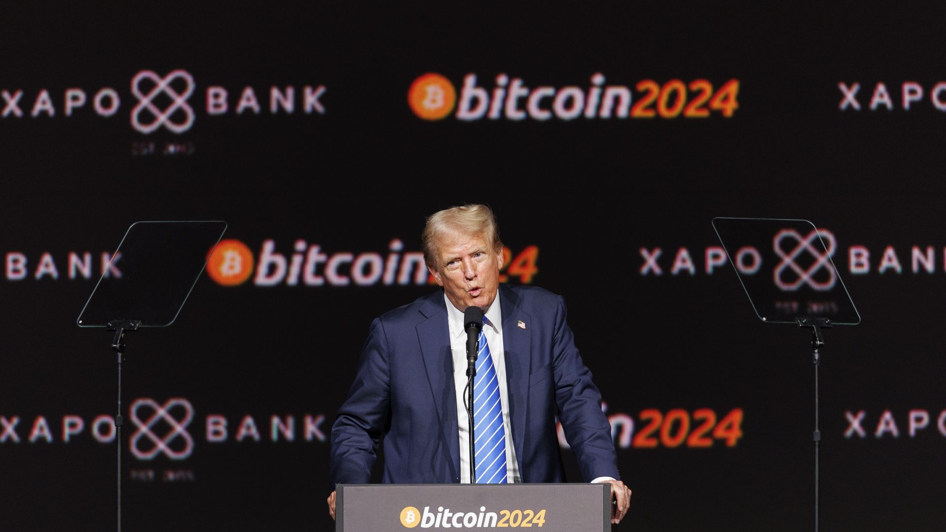 Donald Trump speaks at the Bitcoin 2024 conference in Nashville on July 27, 2024.