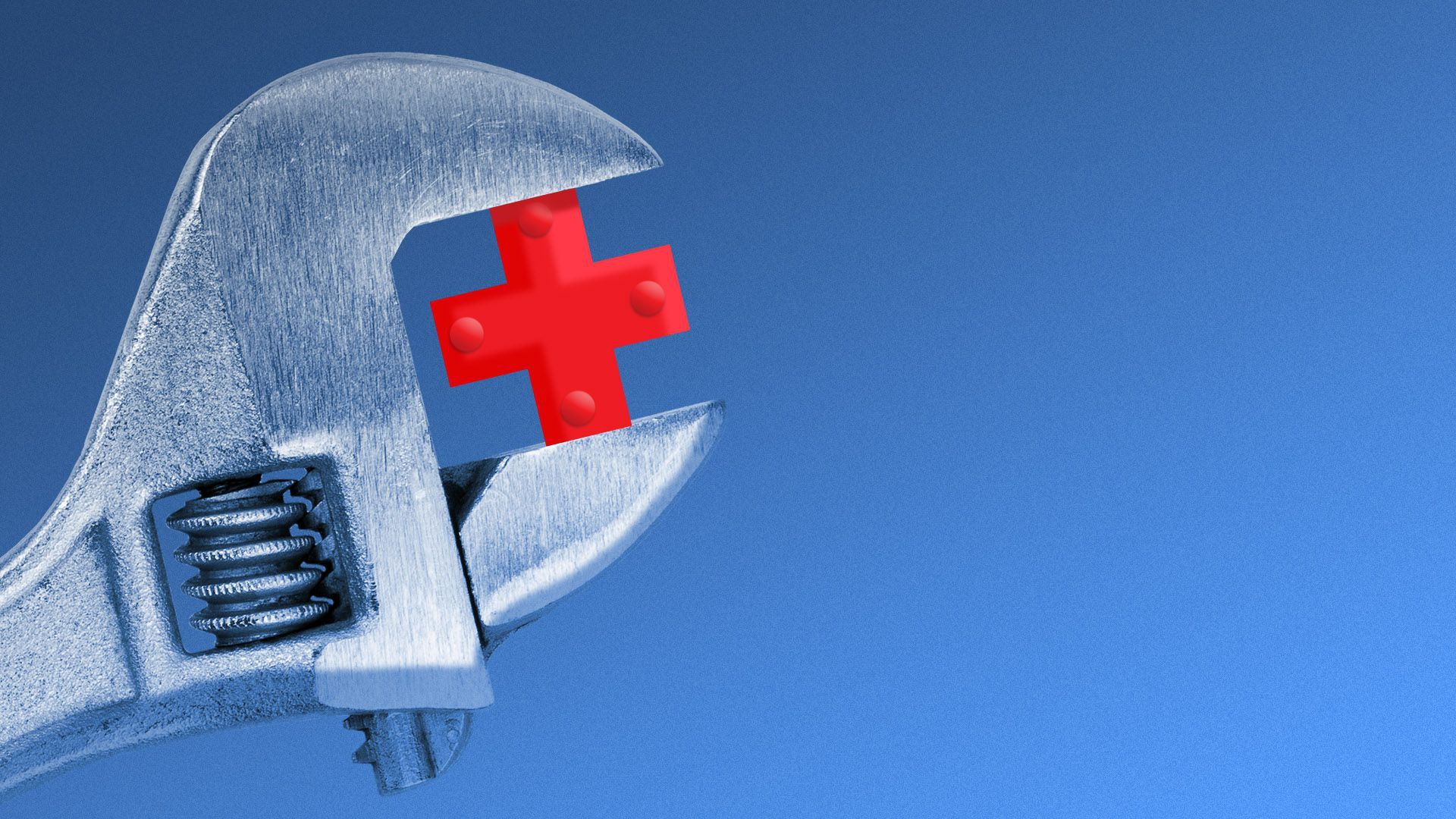 Illustration of a wrench holding a red cross