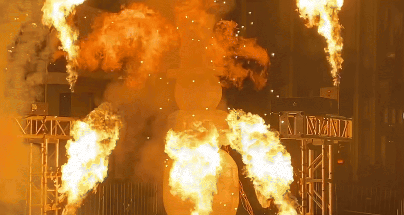 A snowman melted with fire.