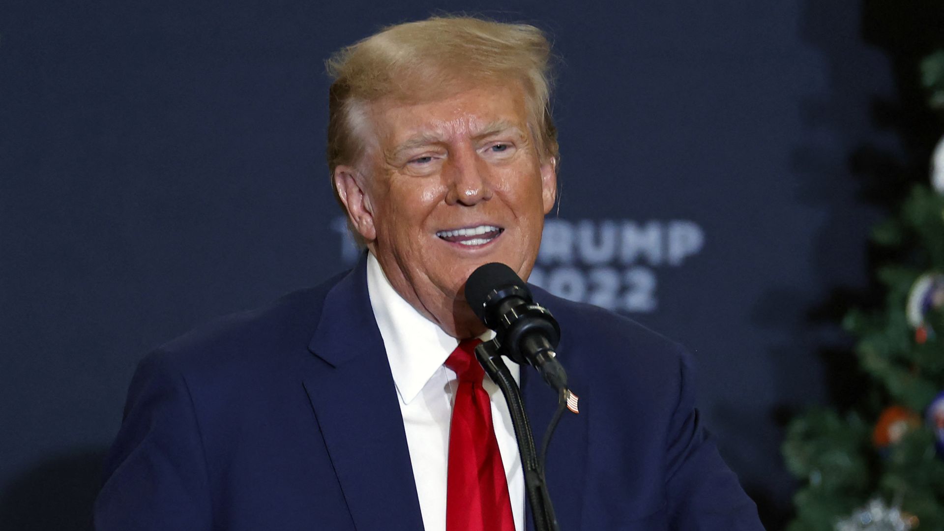  Former US President and 2024 presidential hopeful Donald Trump speaks during a campaign event in Waterloo, Iowa, on December 19, 2023. 
