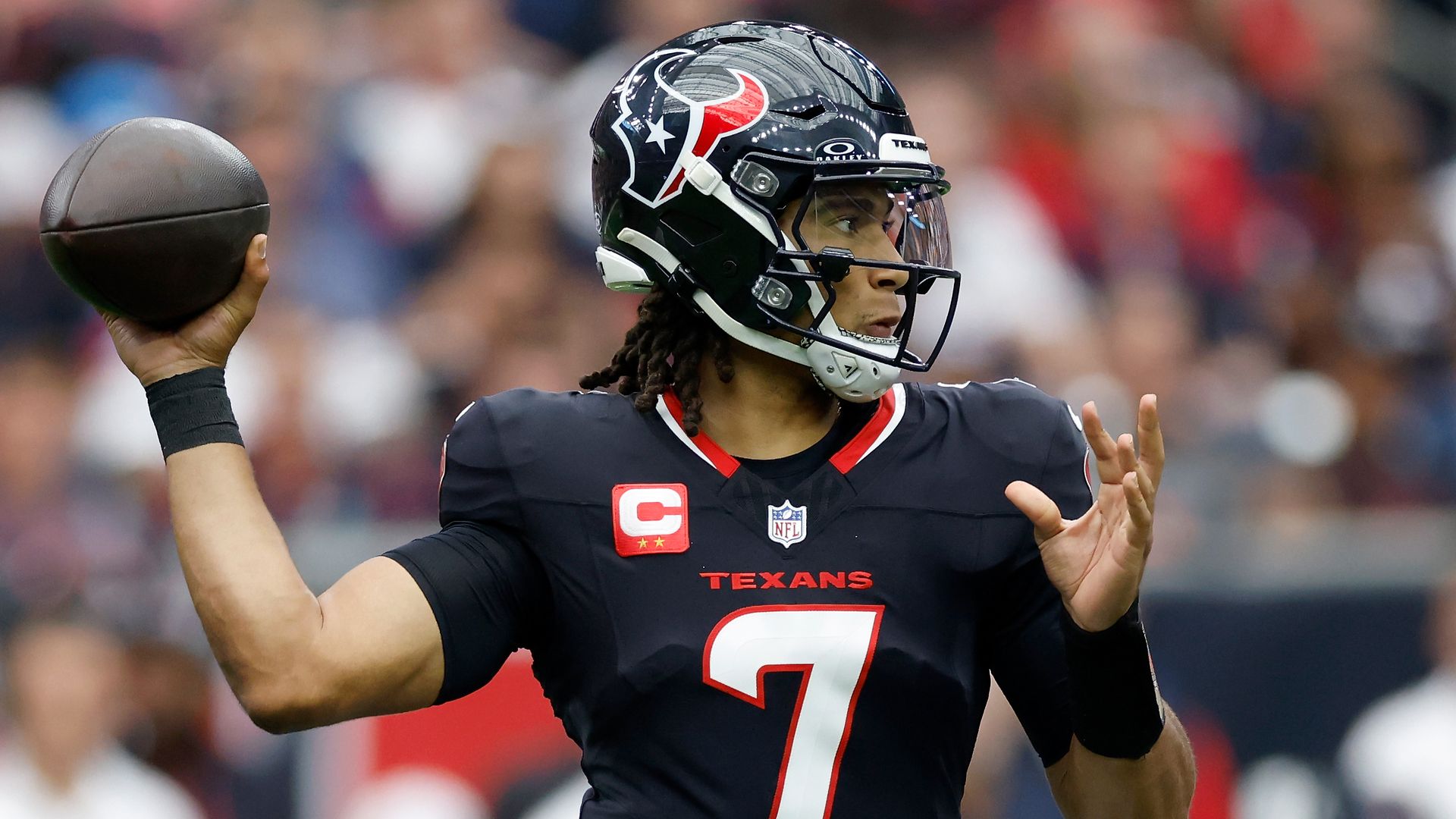 Texans quarterback C.J. Stroud throws a pass 