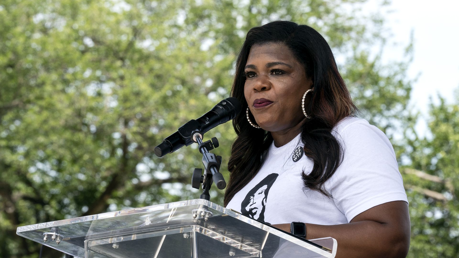 Representative Cori Bush, a Democrat from Missouri, speaks during a rally for D.C. statehood in Washington, D.C., U.S., on Saturday, June 26, 2021.